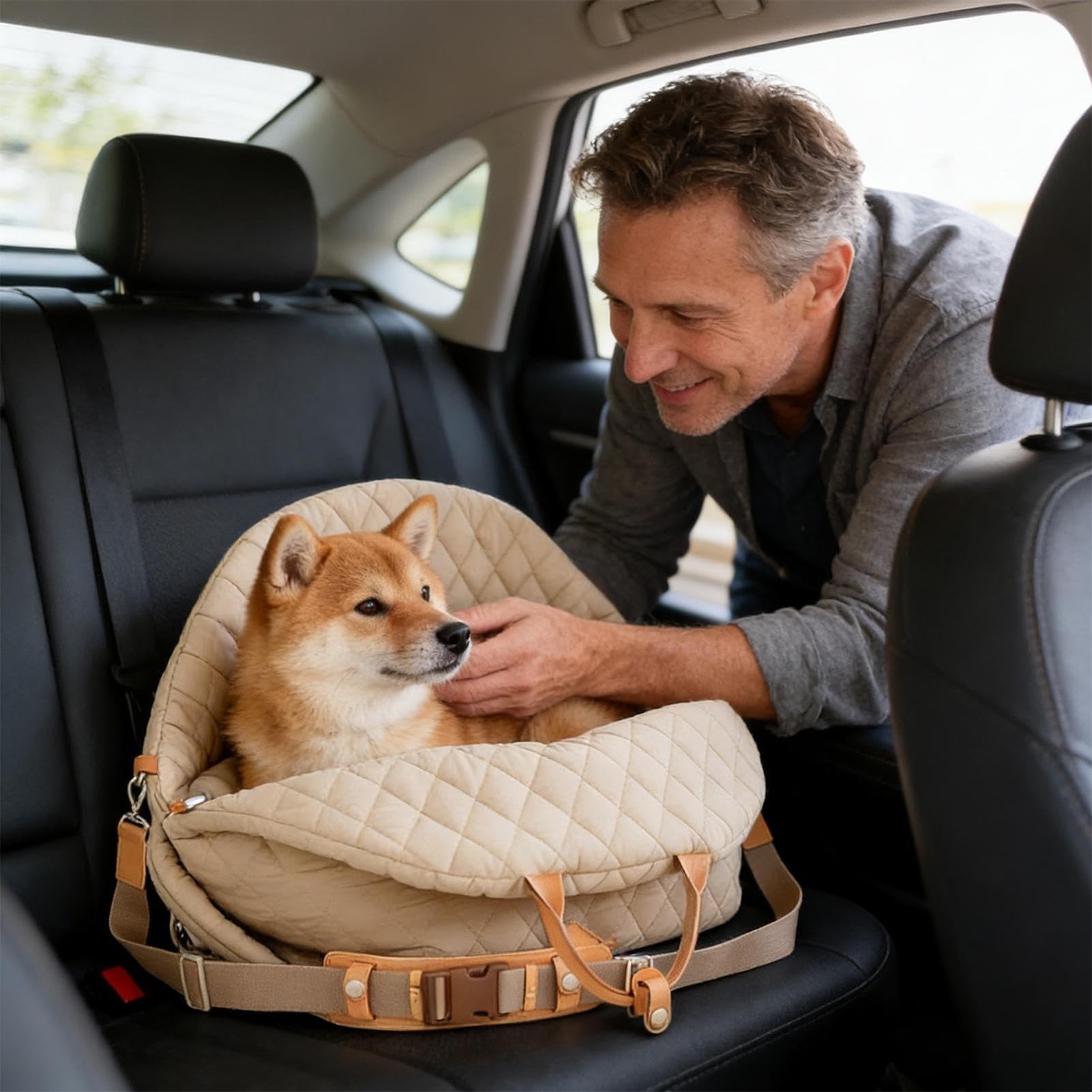 Autositz für Hunde Wasserdichte Softtasche mit Griffen | Welpen-Autositz und Hundetransportbox für kleine Haustiere Katzen PKW SUV Fahrzeug Reise Outdoor Camping Urlaub
