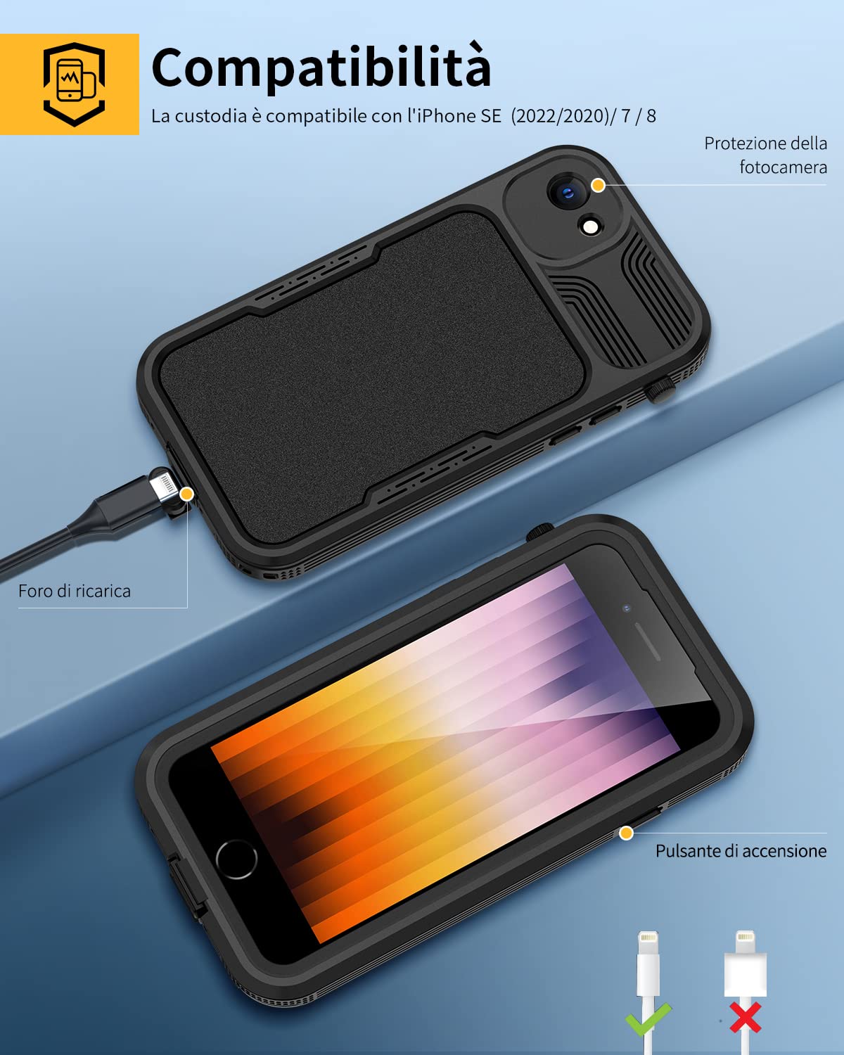 Lanhiem Cover Compatibile con iPhone SE (2022/2020) 8/7 [IP68 Impermeabile e Compatibile con MagSafe] Protezione a 360 Gradi Custodia Subacquea Robusta Antiurto,Protezione dello Schermo,Nero