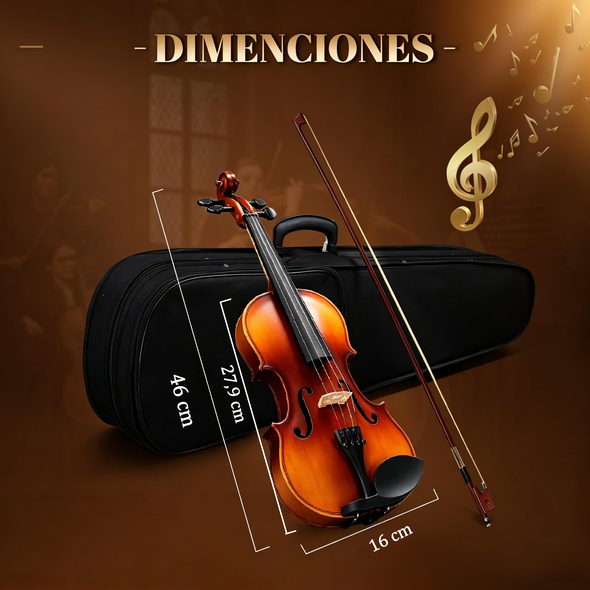 GLARRY GV104 Violín 1/4 para Principiantes, Madera de Tilo, Acabado Mate | Violín con Estuche y Accesorios, Arco, Colofonia y Puente, Acabado Mate Natural