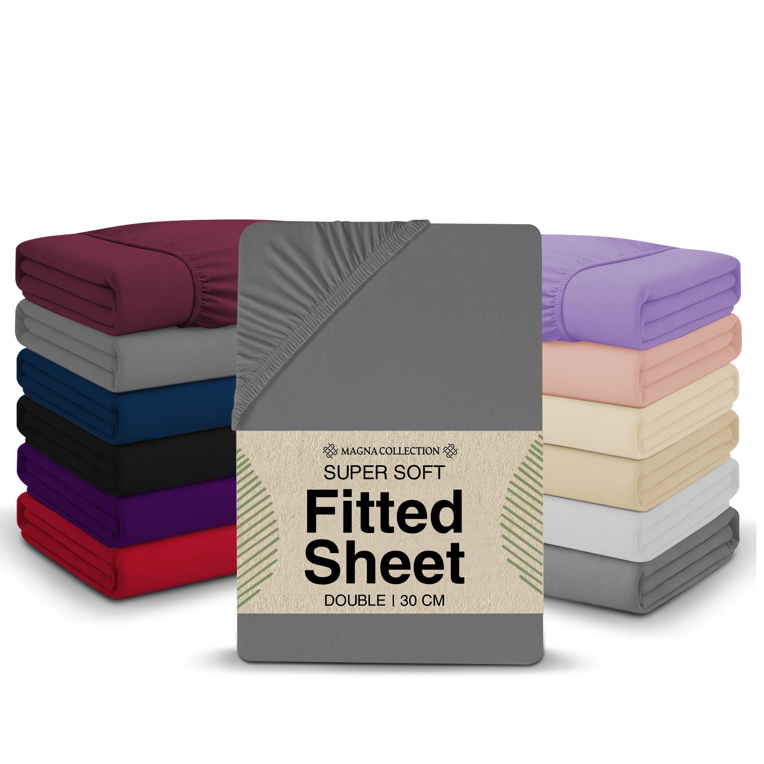 Single Fitted Sheet - 90 x 190cm with 30cm Deep Pocket, Soft Brushed Microfibre, Wrinkle-Free, Easy Care, Fade & Shrink Resistant by MAGNA COLLECTION (Grey, Single)