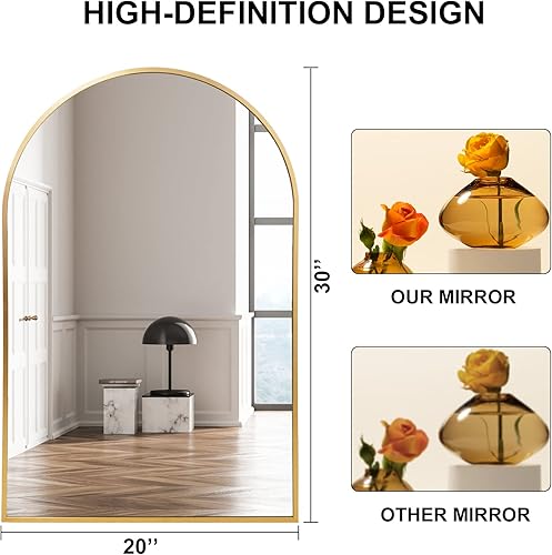 Miniatura 6 de Espejo de pared arqueado de 20 x 30 pulgadas, espejo de baño arqueado negro, espejo arqueado para decoración de tocador con marco de metal, espejo