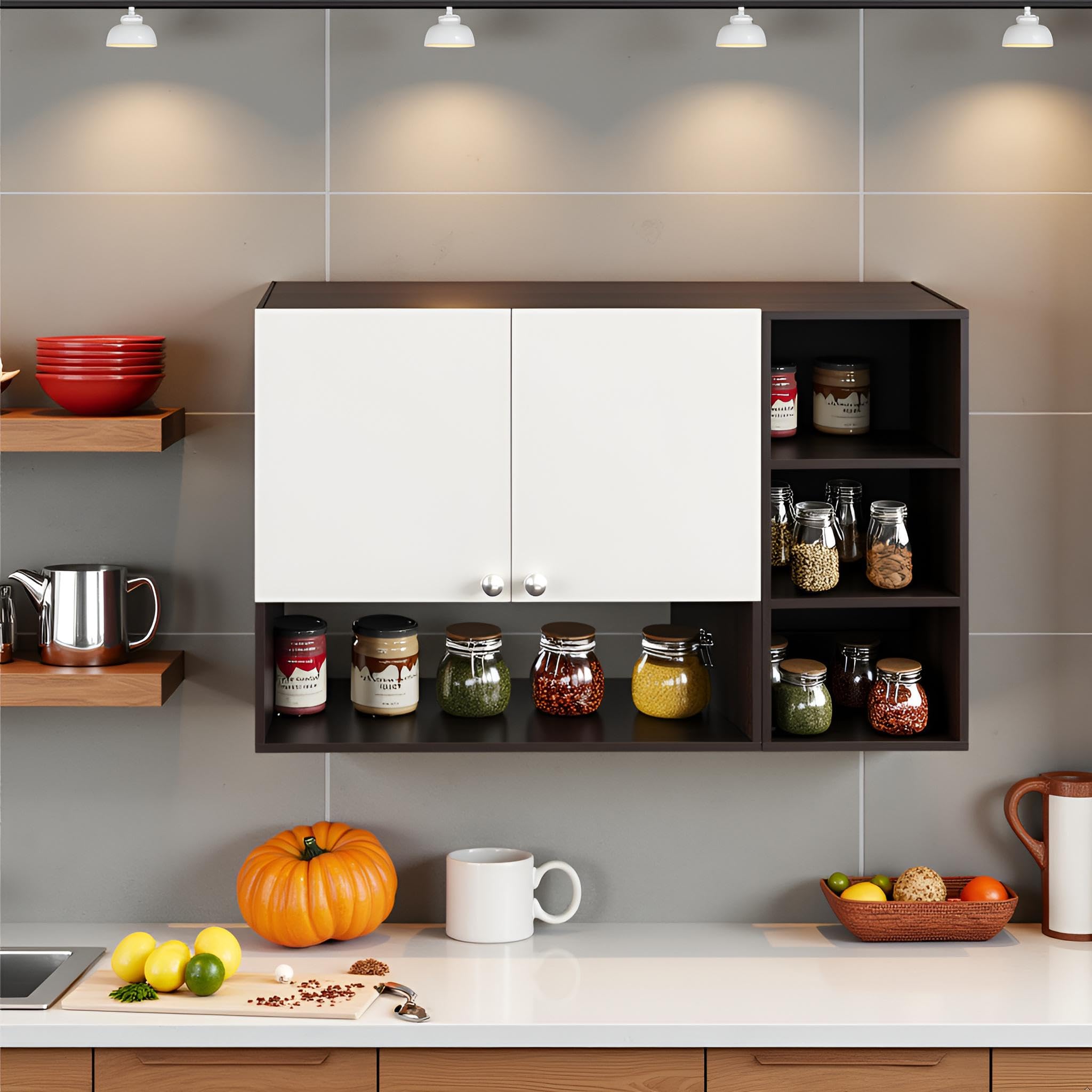 Rozel Engineered Wood Wall-Mount Kitchen Cabinet with Door – Space-Saving, Modern Storage Solution for Kitchen, Living Room, or Bathroom (Wenge & White)