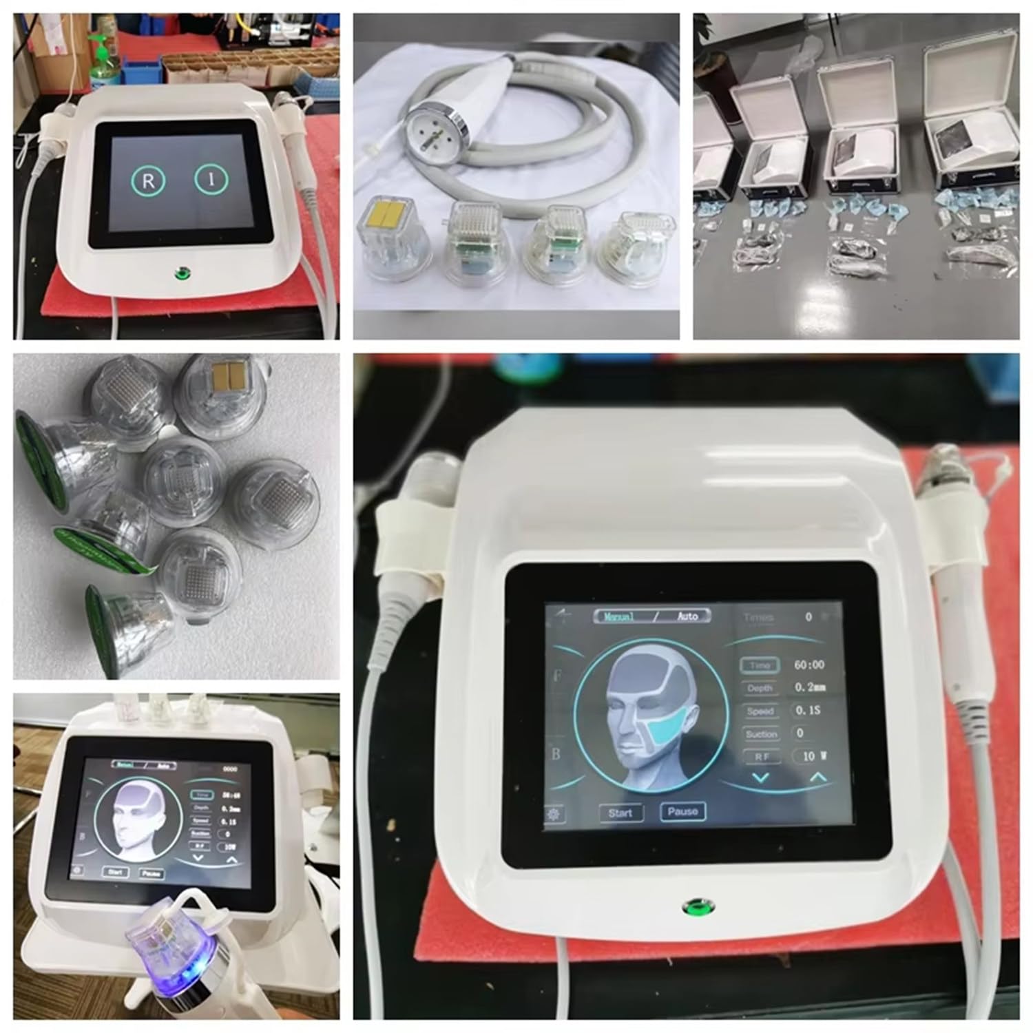 Professionelles Fractional RF Mikronadel-Gerät mit 4 Köpfen & 2 Griffen,Für Facelifting,Faltenreduzierung,Aknenarben-Behandlung & Hautstraffung an Gesicht & Körper