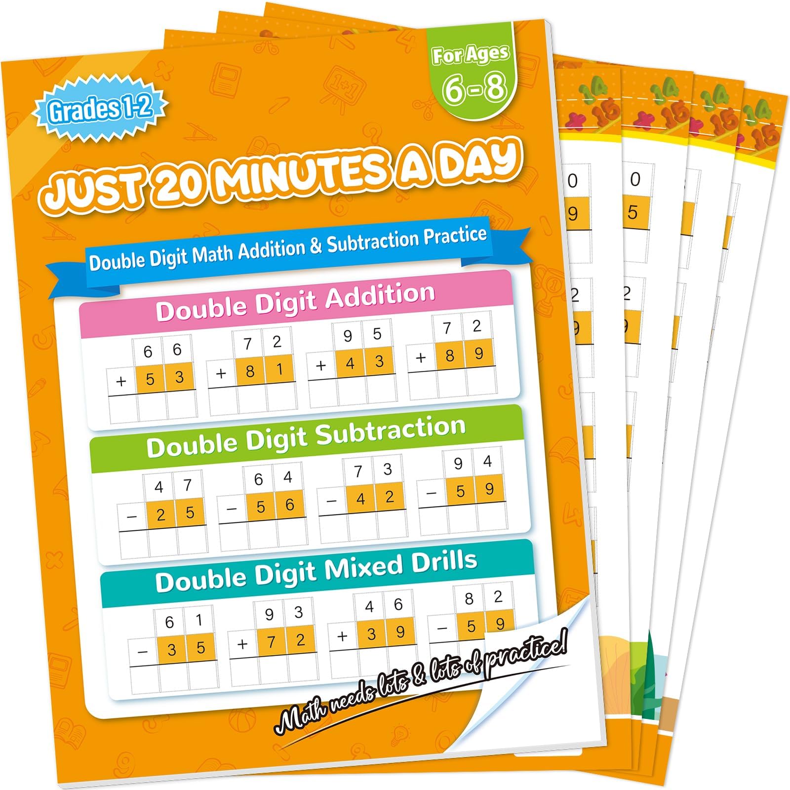 Addition and Subtraction Workbook Double Digit Math Problem Workbook for 1st Grade 2nd Grade 3rd Graders, Addition&amp;Subtraction Worksheets for Ages 5-9, Math Repetition Exercise Daily, 56 Pages