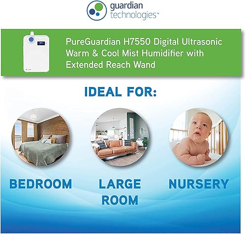 Miniatura 8 de PureGuardian H75502PK - Humidificador ultrasónico de niebla cálida y fría, paquete de 2 unidades, salida de 10 litros por día, habitación grande,