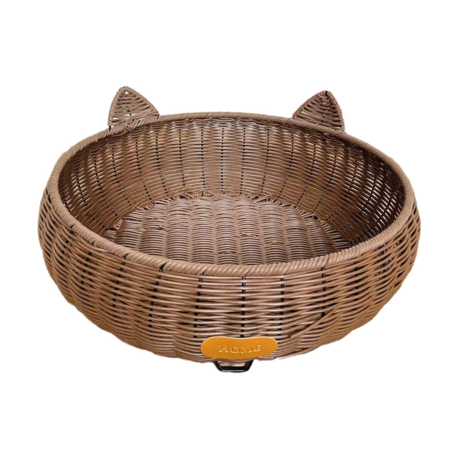 Geflochtener Katzenkorb Aus Rattan, Rund, Waschbar, Handgeflochten, Stabil Und Belüftet, Geeignet für Katzen, Die Im Zimmer Schlafen, S