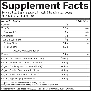 BRAINMD Dr Amen Smart Mushrooms - 3.2 oz - Mental Performance + Immune Support - Vegan, GMO Free, Gluten Free - 30 Servings