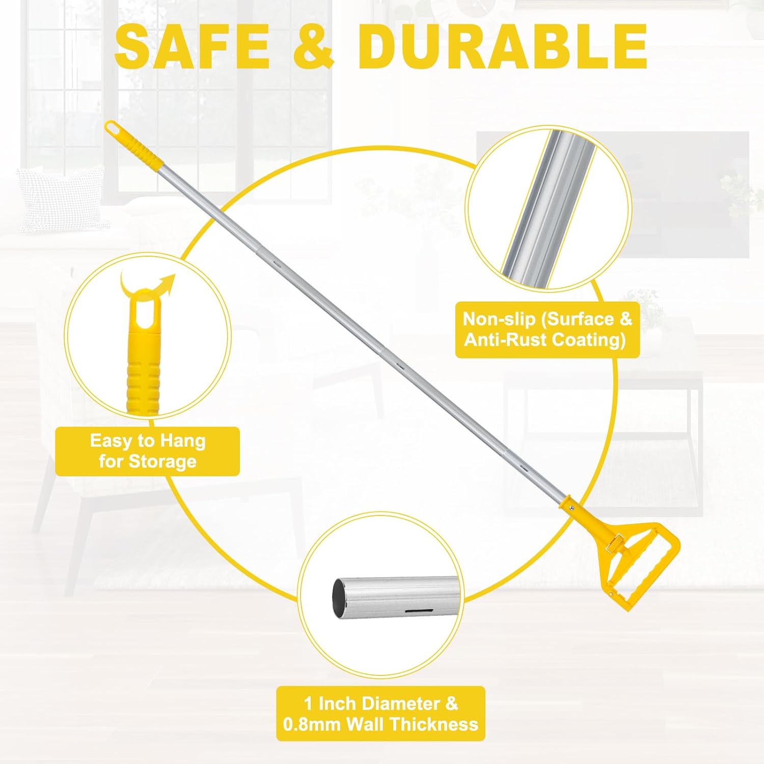 KeFanta 2 Pack Commercial Mop Handle Heavy Duty,60 Inch Aluminum Side Gate Mop Stick,Industrial Wet Mops Head Replacement Holder for Floor Cleaning,Yellow