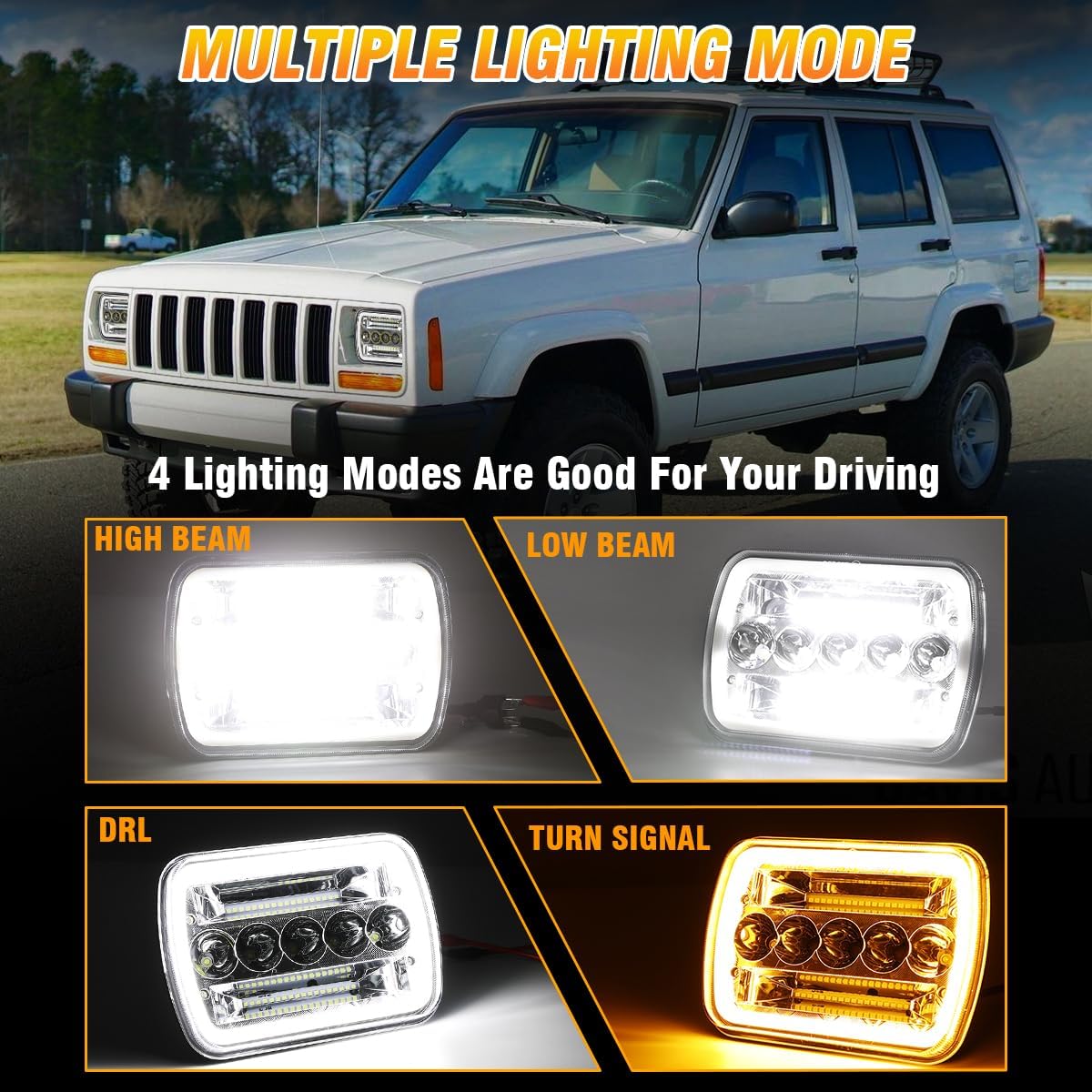 130W Rectangular 5x7/ 6x7 INCH Headlight High Low Beam Headlights Compatible with 2003-2009 GMC C4500 C5500 C6500 TopKick,withe White DRL Amber Turn Signal DOT H6054 Headlights,2PCS