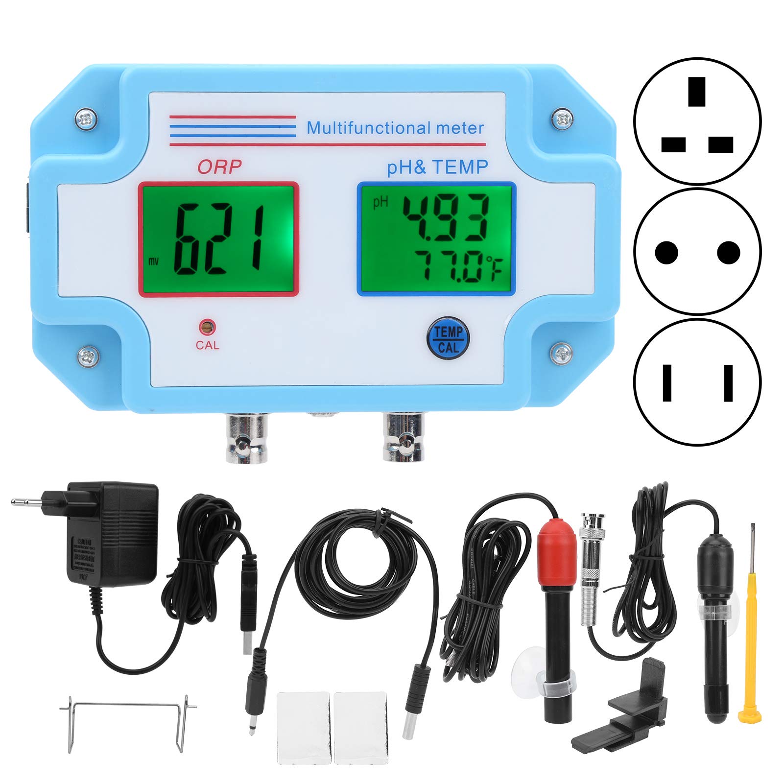 Tester jakości wody, monitor pH/redoks/temperatura z sondą, cyfrowy multiparametr LCD 1 w 3, dokładność 0-14PH ± 0,1PH, zakres -1999-1999 mV dla Plant Pool Spa(EU)