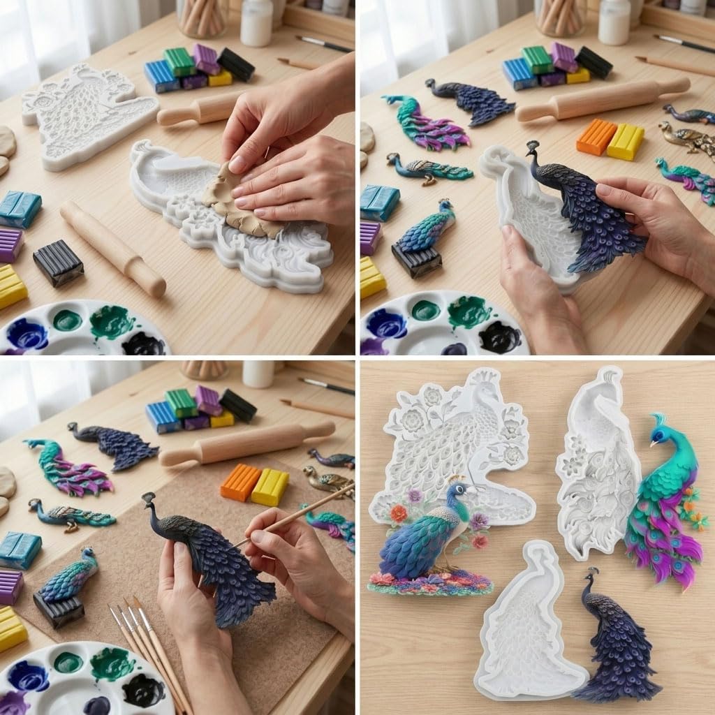 Peacock Polymer Clay Molds Peacock Flower Silicone Mold Set of 3
