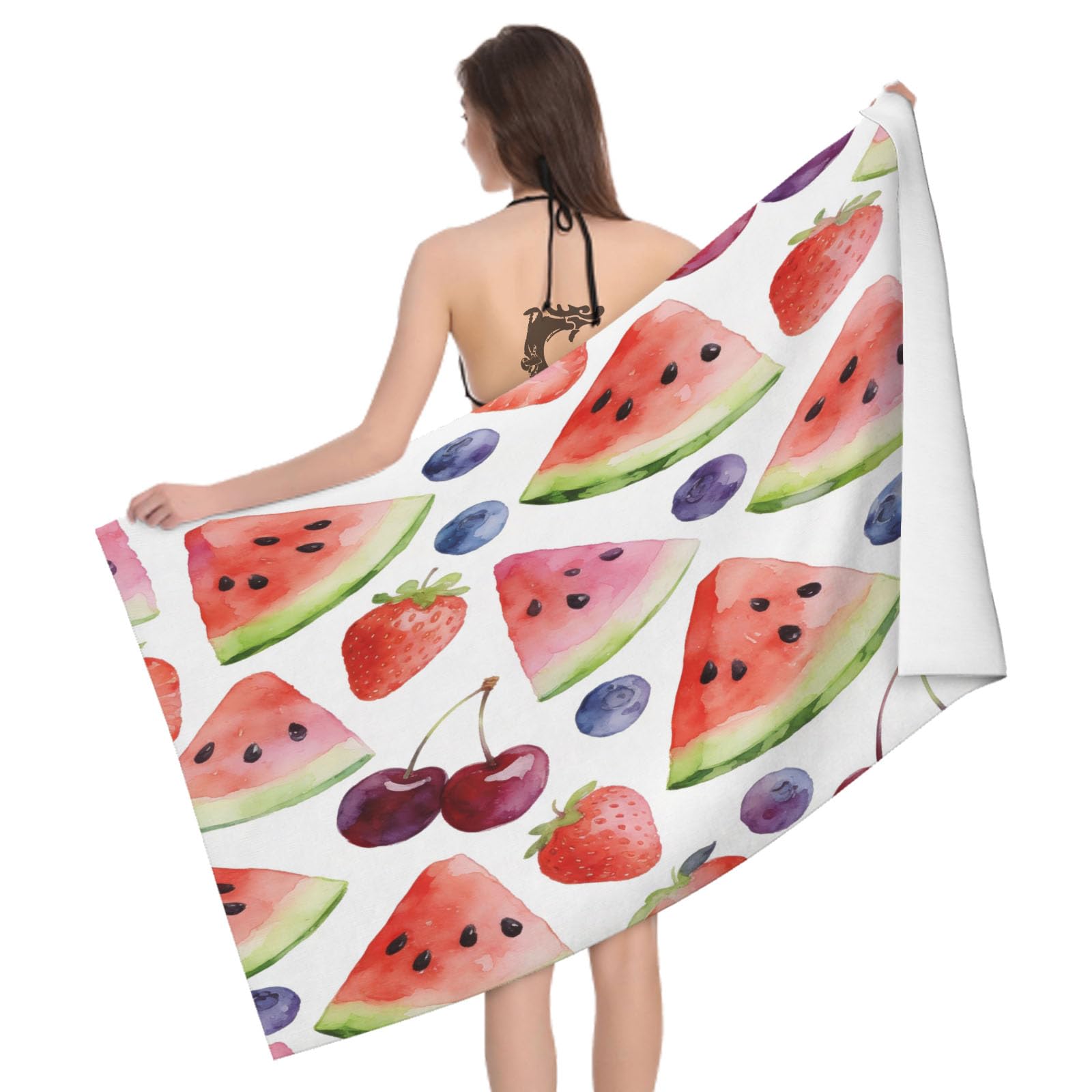 Leichong 3D Watermelon Beach Towel Microfiber Soft Quick Dry for Adults, Sweet Strawberry Bath Towel Lightweight Soft Absorbent for Travel Swimming Pool Sports, 75 x 150 cm