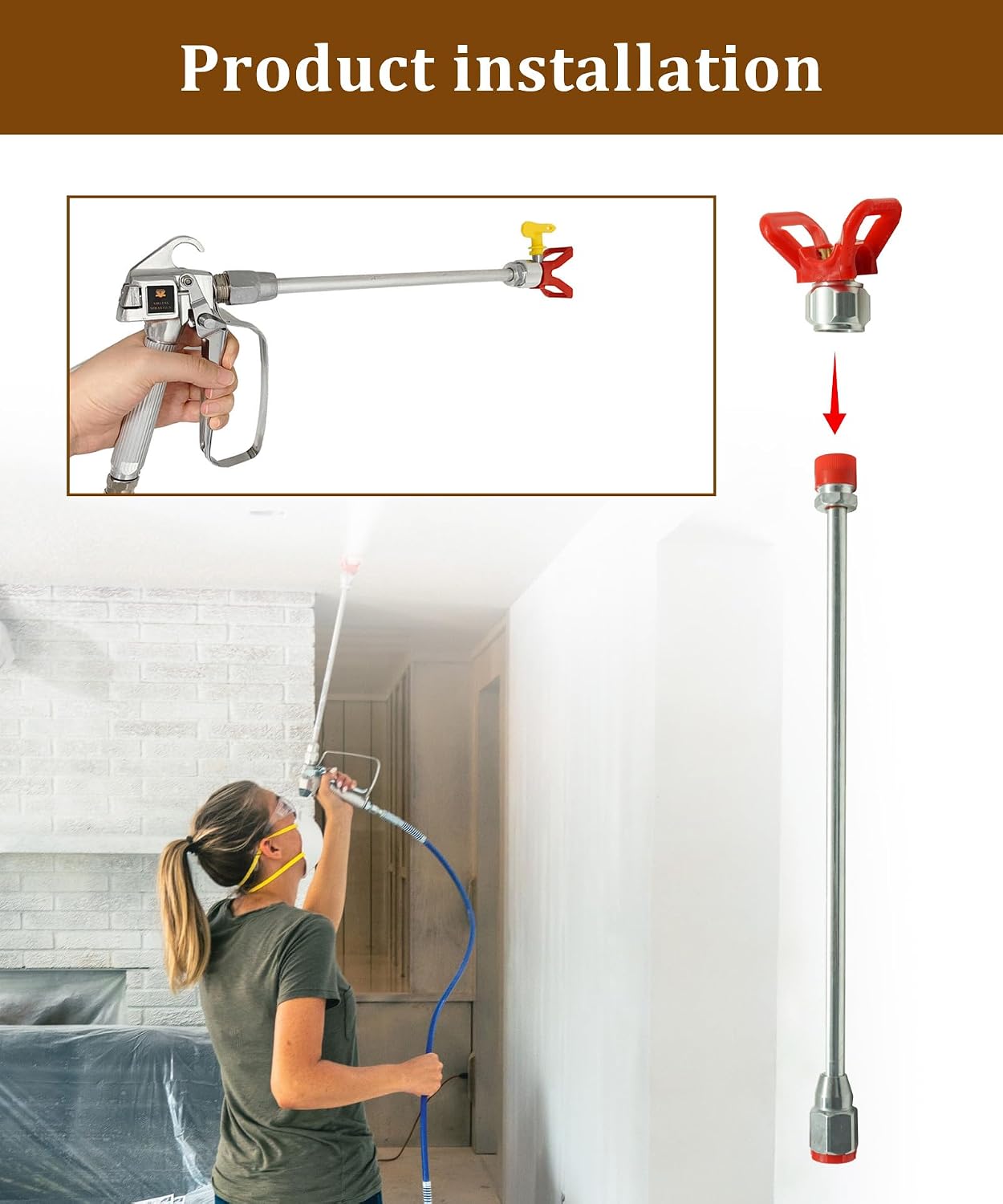 15-inch Airless Paint Sprayer Tip Extension Pole | Fits for Graco 243041 Airless Sprayer Extension Spray Wand with Rac V Guard for Most Airless Sprayer Guns with 7/8 in Thread