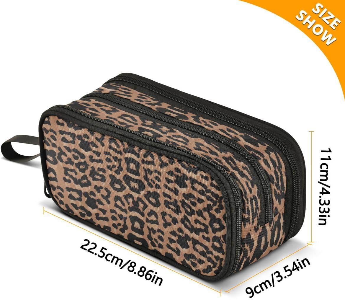 Bolaz Large Capacity Pencil Case 3 Compartment Pouch Pen Bag Cheeteh Leopard Print for Middle High School Office College