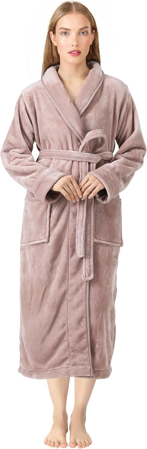 NY Threads Premium Women’s Robe Plush Soft Long Bathrobe Warm Fleece Shawl Collar Spa Robe
