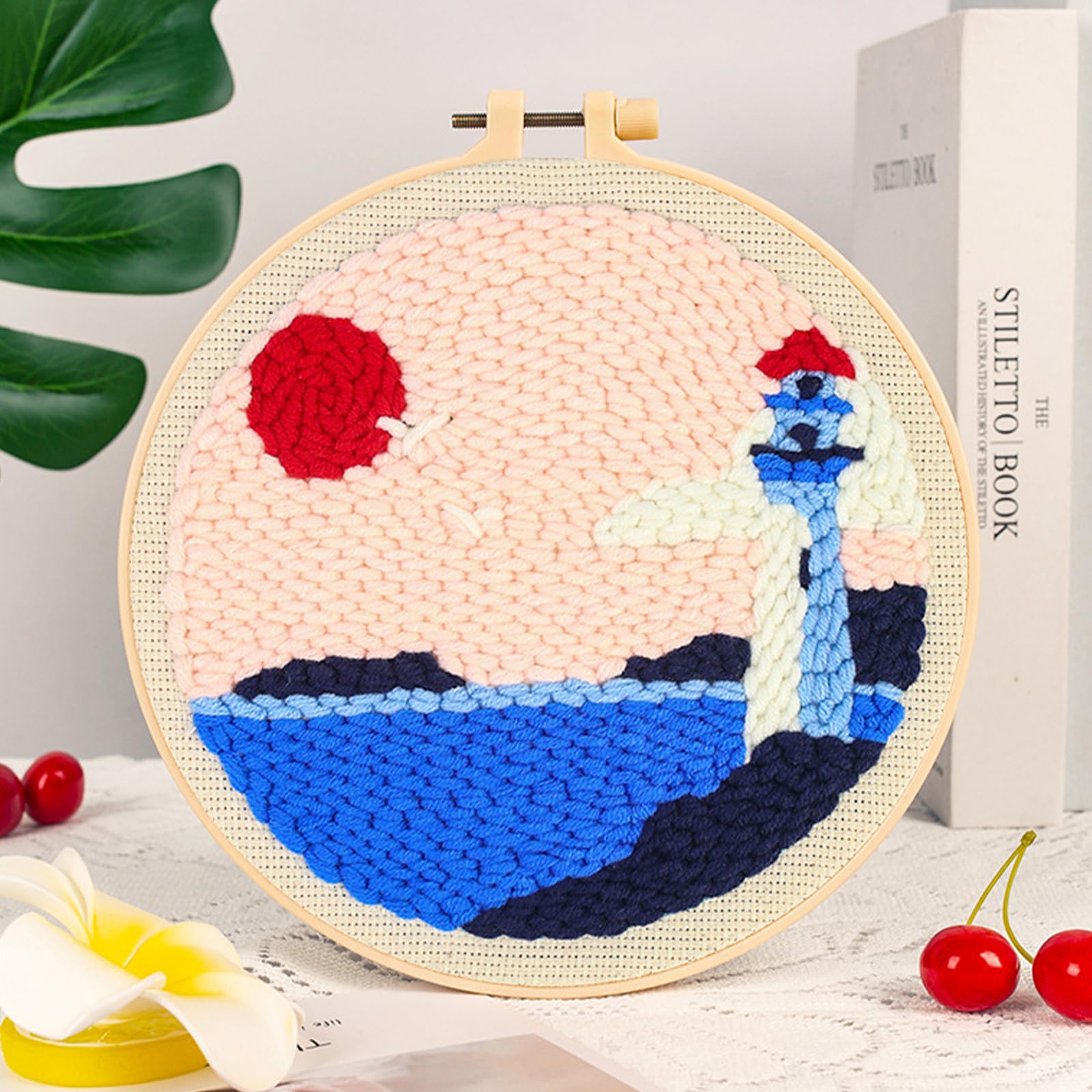 Attuslla 3 Set Punch Needle Embroidery Kits, Punch Needle Kits for Adults Beginner with Color Pattern Plastic Hoop - Image 3