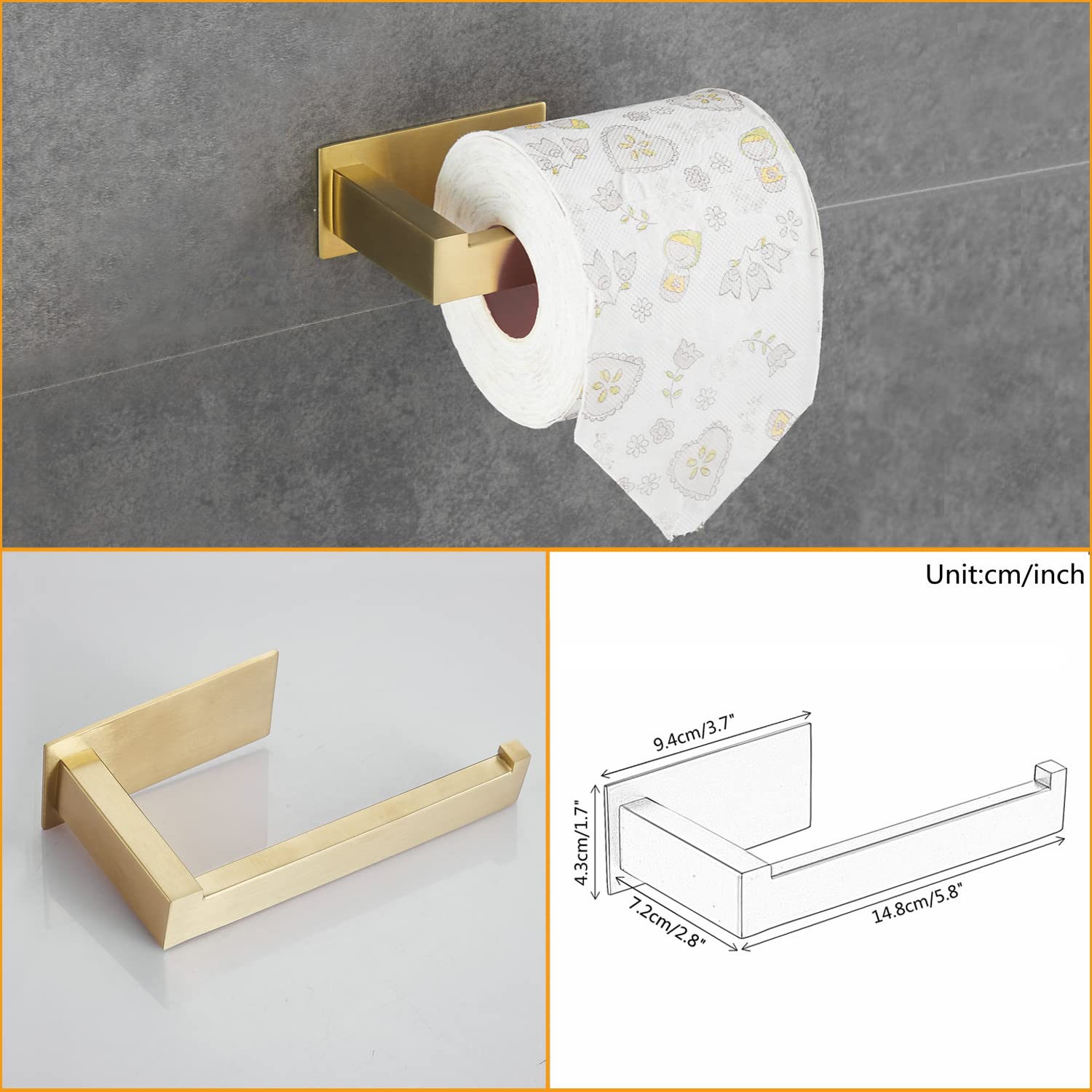 Set di accessori per il bagno, 3 pezzi, set di accessori per il bagno, set di accessori per il bagno in oro spazzolato, include barra per asciugamani, porta carta igienica e gancio per accappatoi