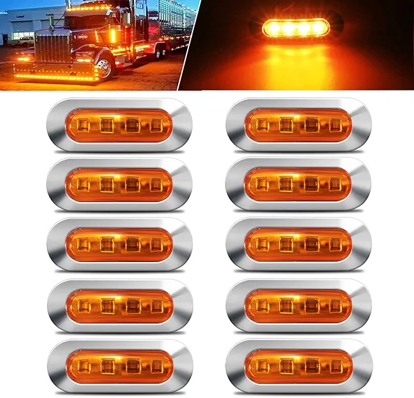 ALFU 10PCS Amber DC12V-24V 4 LED Side Marker Indicator Lights Lamp Front Rear Tail Clearance Lamp Interior Lights with Chrome Bezel Universial for Auto Car Bus Truck Lorry Trailer Boat Deck Courtesy