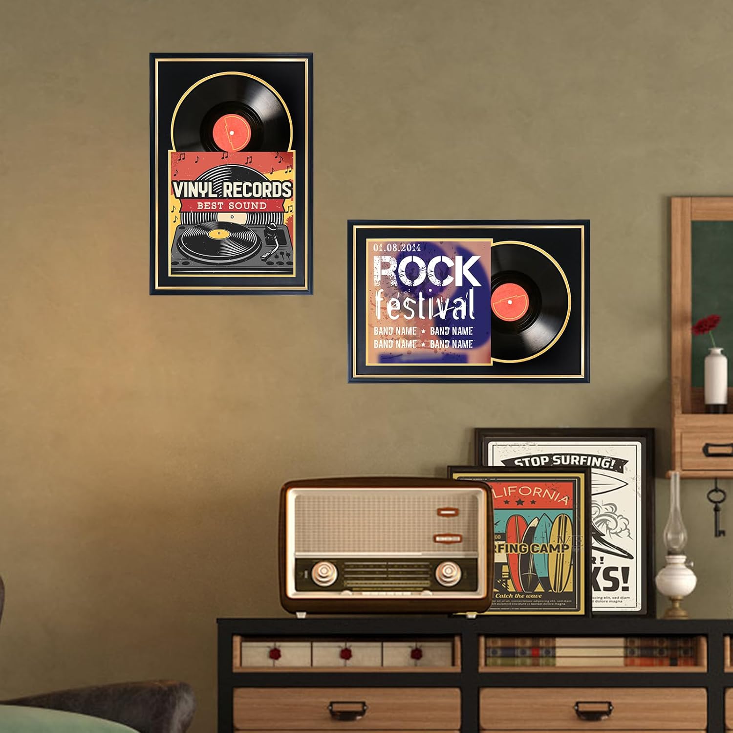 Vinyl Record Display Frame Album Frame to Display Vinyl Records for 12x12 LP Covers,Home Decor LP Vinyl Record Display, 16 * 24 Black Picture Frame with Gold Side