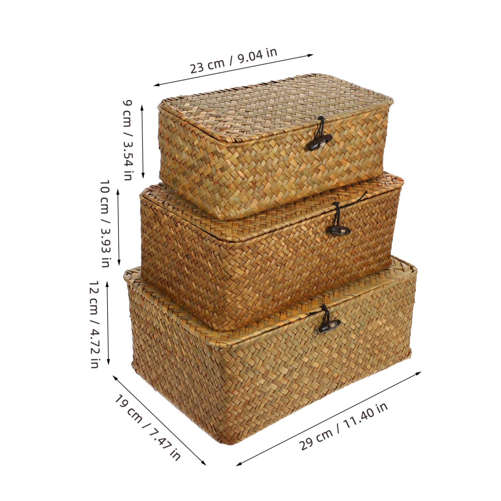 SOLUSTRE Cesti Intrecciati in Paglia Scatole Portaoggetti Multifunzionali 3 Pezzi con Coperchio Naturali Profumate, Stile Country per Organizzare la Casa