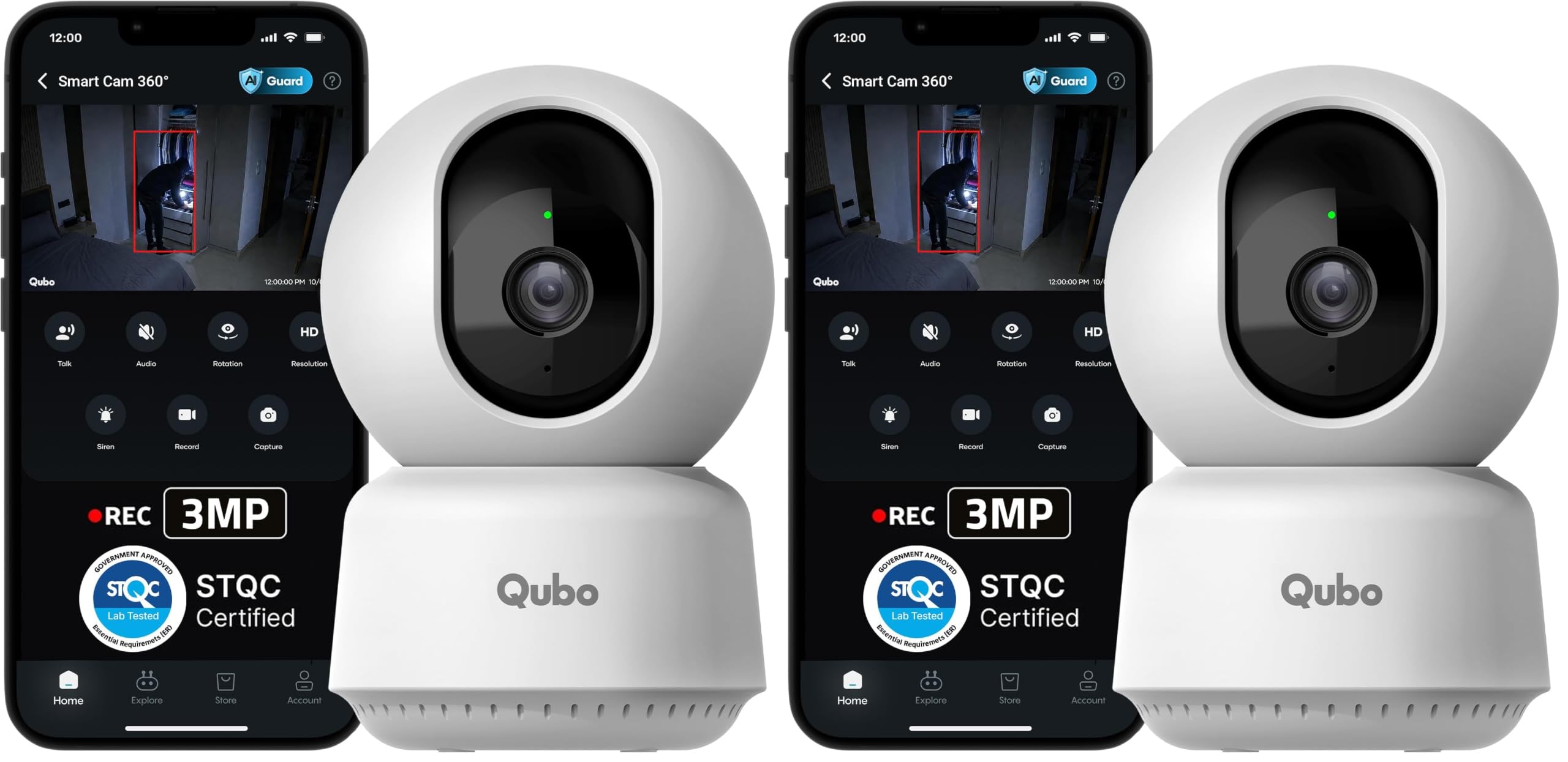 Qubo Smart Cam 360° by Hero Group [2026 Edition]| 3MP Ultra 2K Display | Color Night Vision | 360° Panoramic Monitoring | 2-Way Talk | AI Person Detection | microSD & Cloud Support (Pack of 2)-picture-11