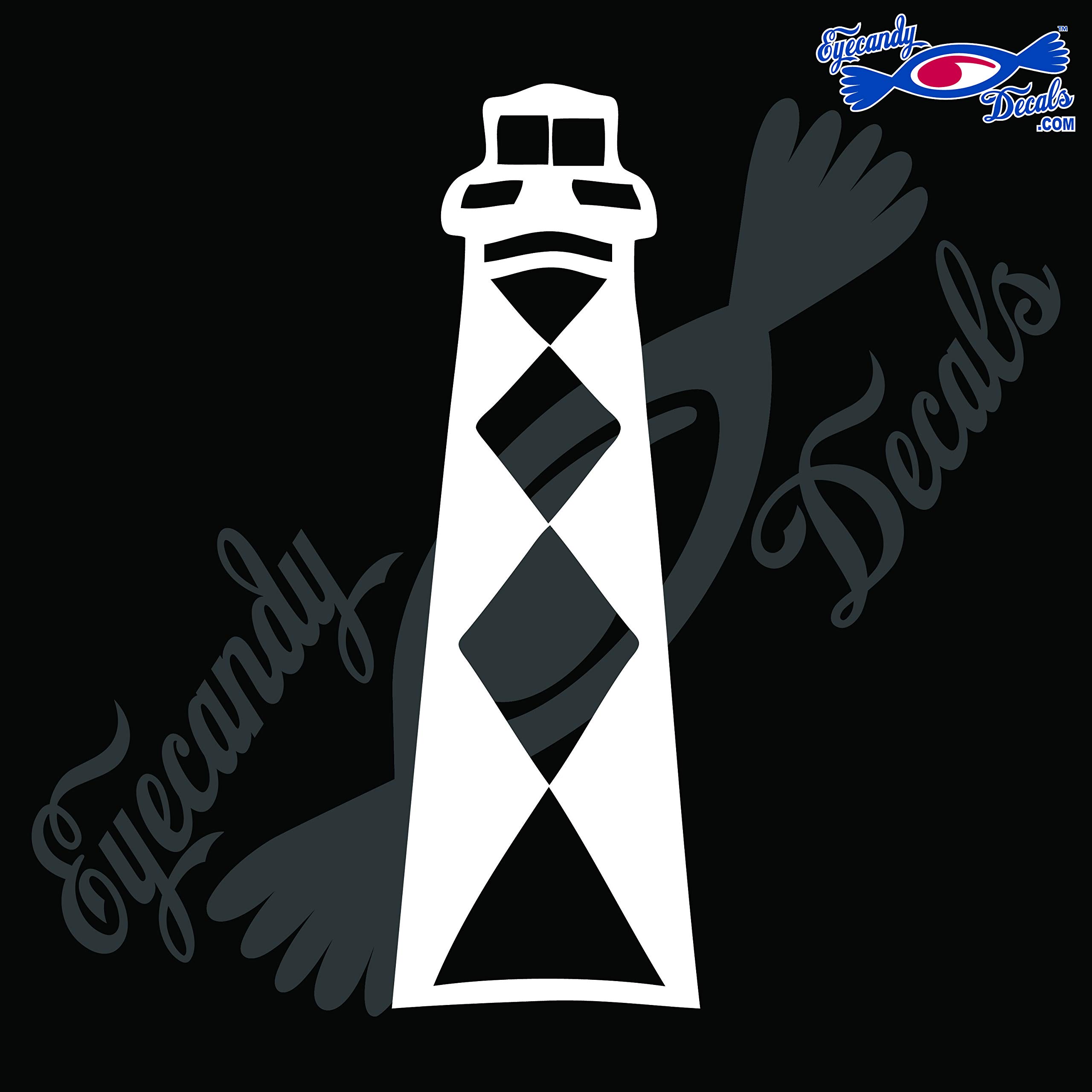 Eyecandy DecalsCape Lookout North Carolina with Name Lighthouse 6 INCH White Decal Sticker
