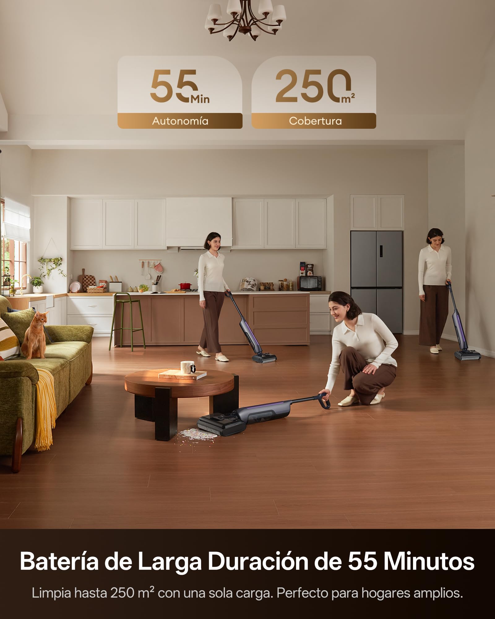Ultenic Fregona Eléctrica | Aspirador Lava y Friega 3 en 1 | Autolimpieza y 180° Plegable | Limpieza de Bordes 0 mm | hasta 55 min Autonomía y 250 ㎡ | Ideal para Mascotas, Esquinas y Debajo de Muebles
