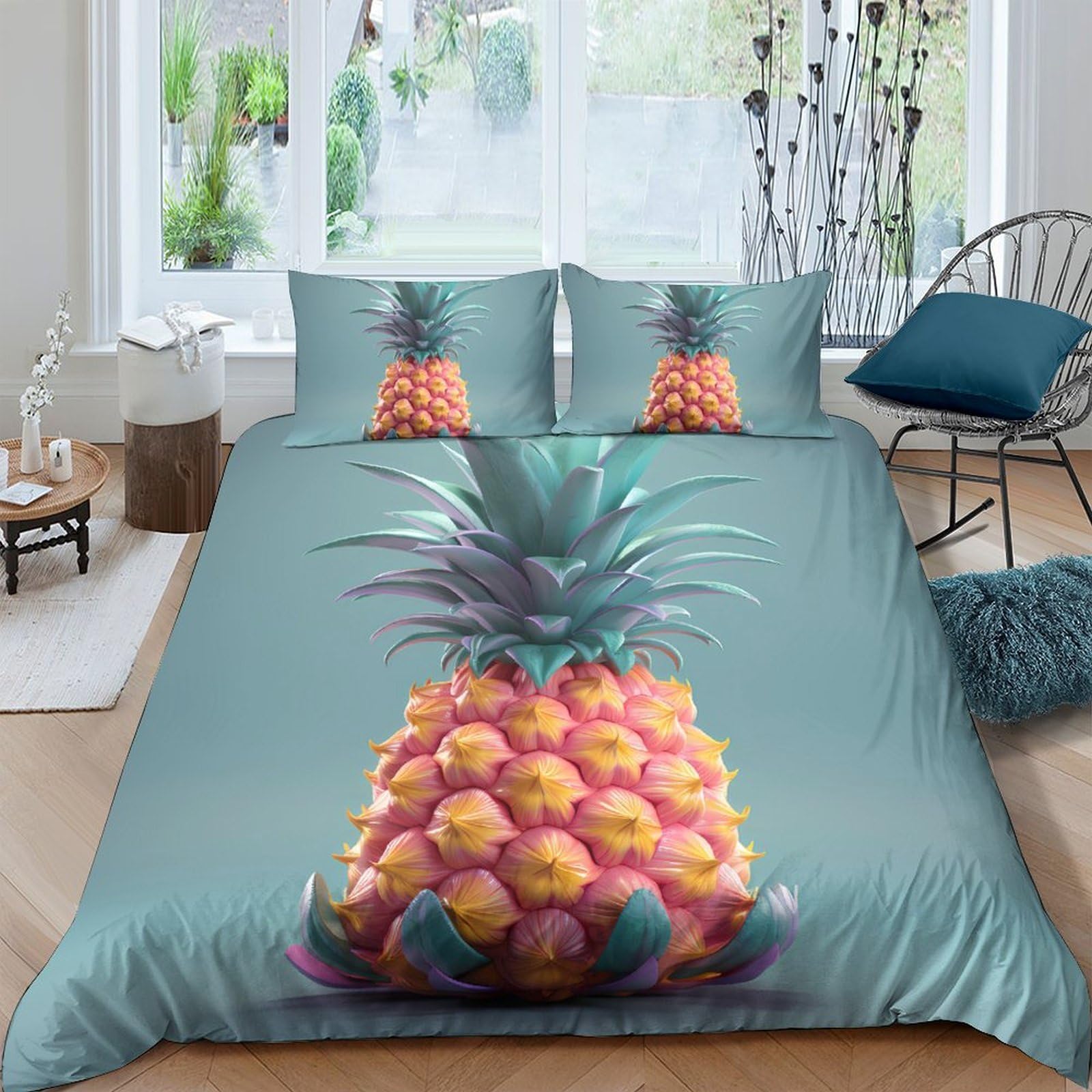 Ctjqhvkz Style-1 3D Printed Pineapple Fitted Sheet Microfiber Soft Turquoise Fruit Bed Cover For Bedroom Guest Room Mattress Protection Single（135X200cm）