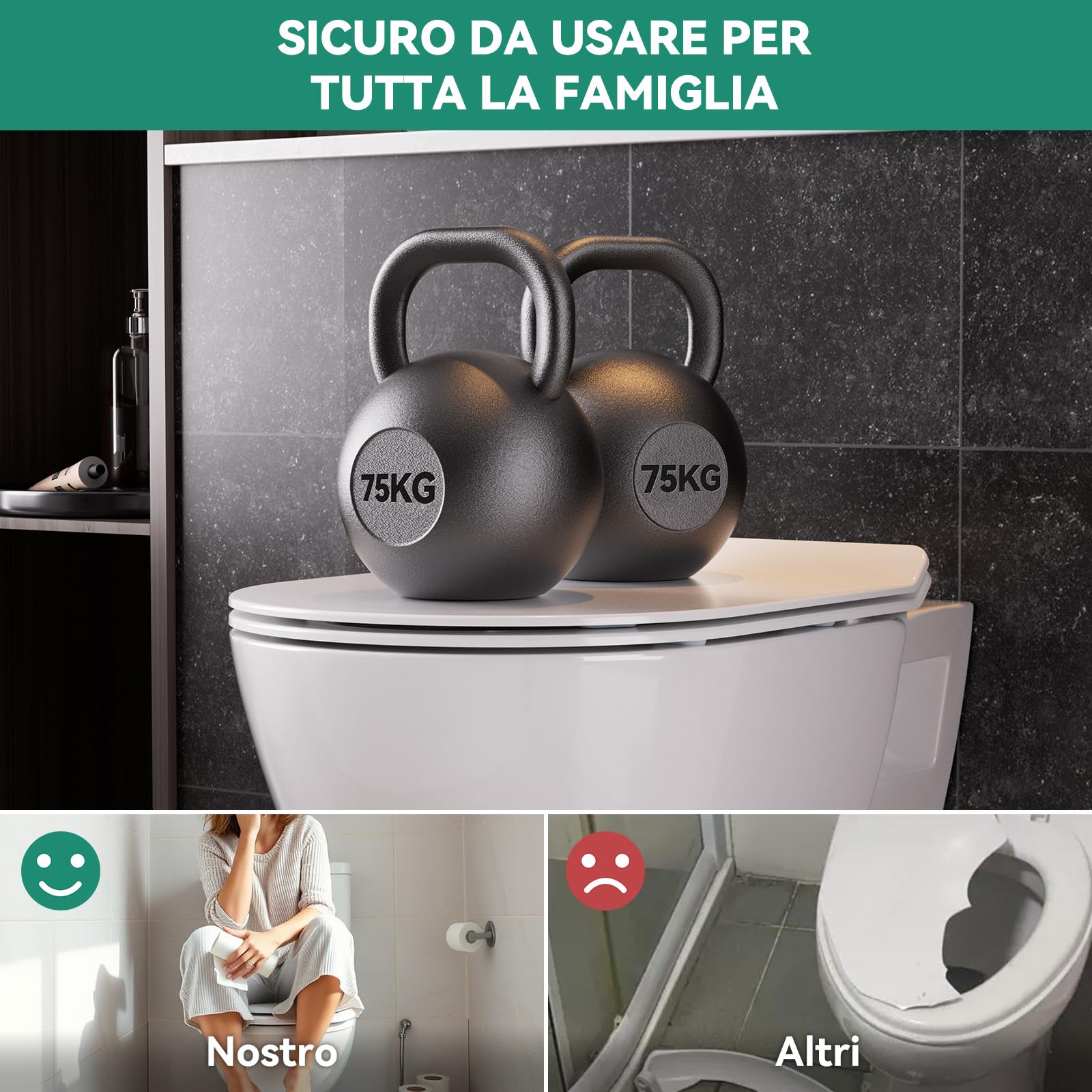 ANYCEE Tavoletta WC con Chiusura Ammortizzata，Ultra Sottile – Sedile WC in Duroplast, Forma a D, Copriwater con Quick-Release, Vaschetta Universale, Rapido Montaggio, Elegante Copriwater in Bianco