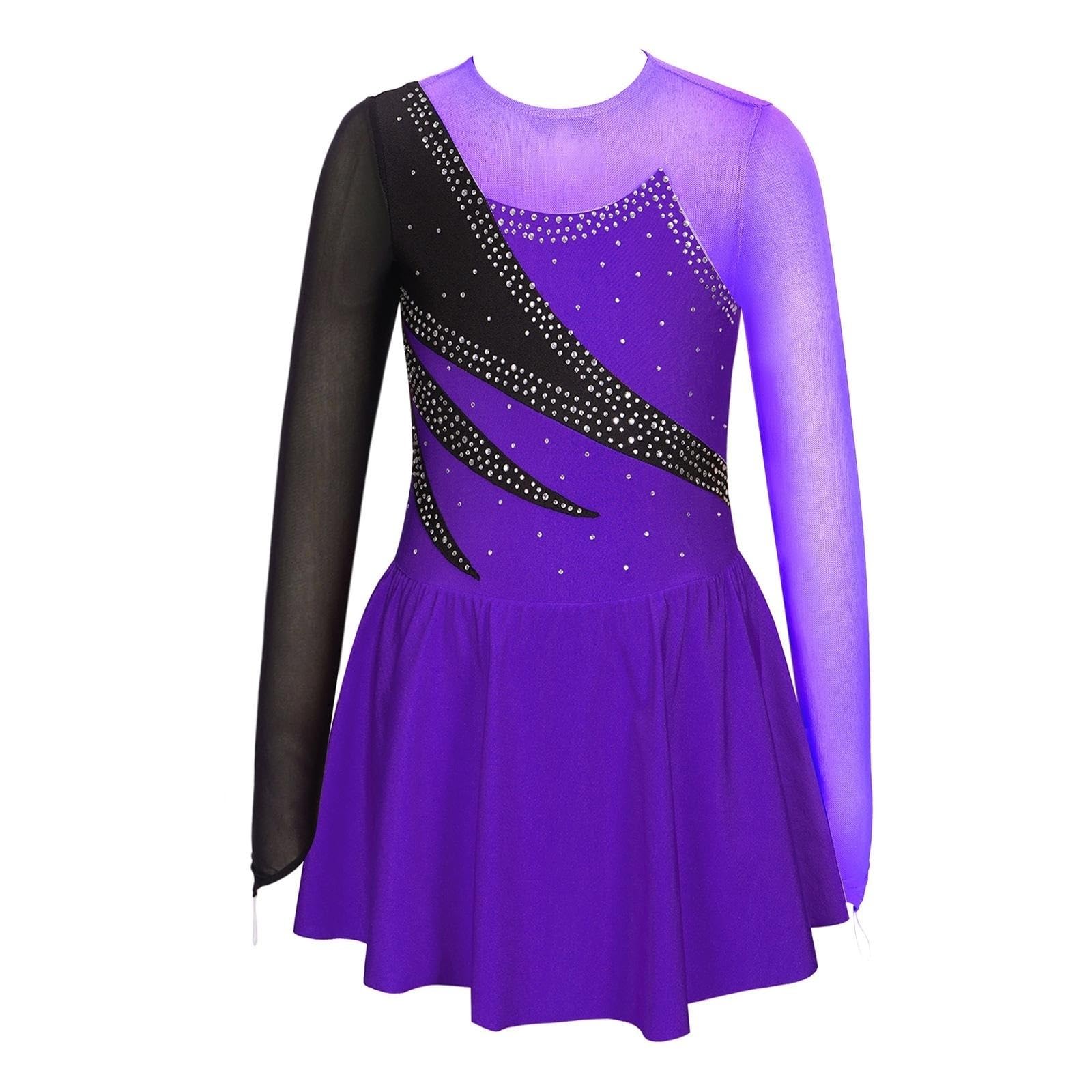 Mädchen Eiskunstlaufkleid Langarm Ballett Tutu Tanzkleider Gymnastik Trikots Performance Kostüm für Tänzerinnen(Color3,16)