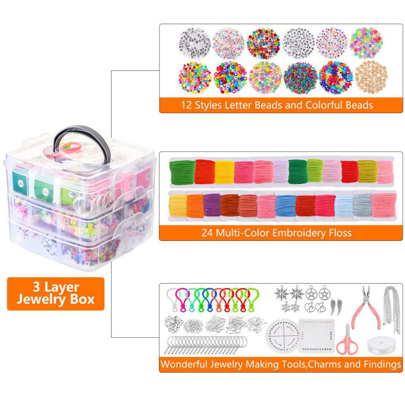 ChengyuWei Kit para hacer pulseras, suministros para hacer joyas, 3352 cuentas con 1255 adornos colgantes, 48 ​​herramientas e hilos, cuentas acrílicas para pulseras, collares, pendientes,