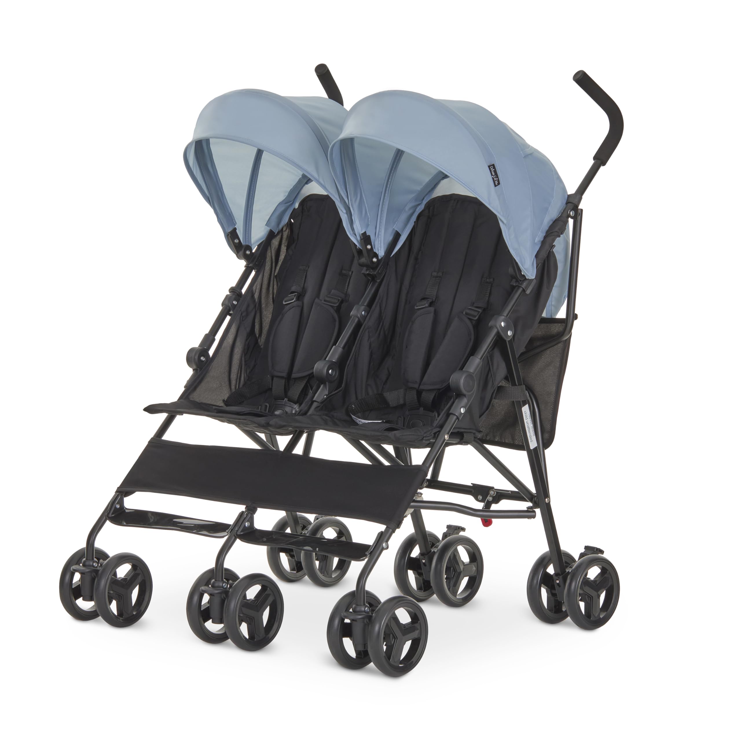Photo 1 of Dream On Me Twin Venture Umbrella Stroller in Light Blue, Multi Backrest Positions, Adjustable & Removable Canopy Double Stroller, 360°Swivel Wheels with Locks