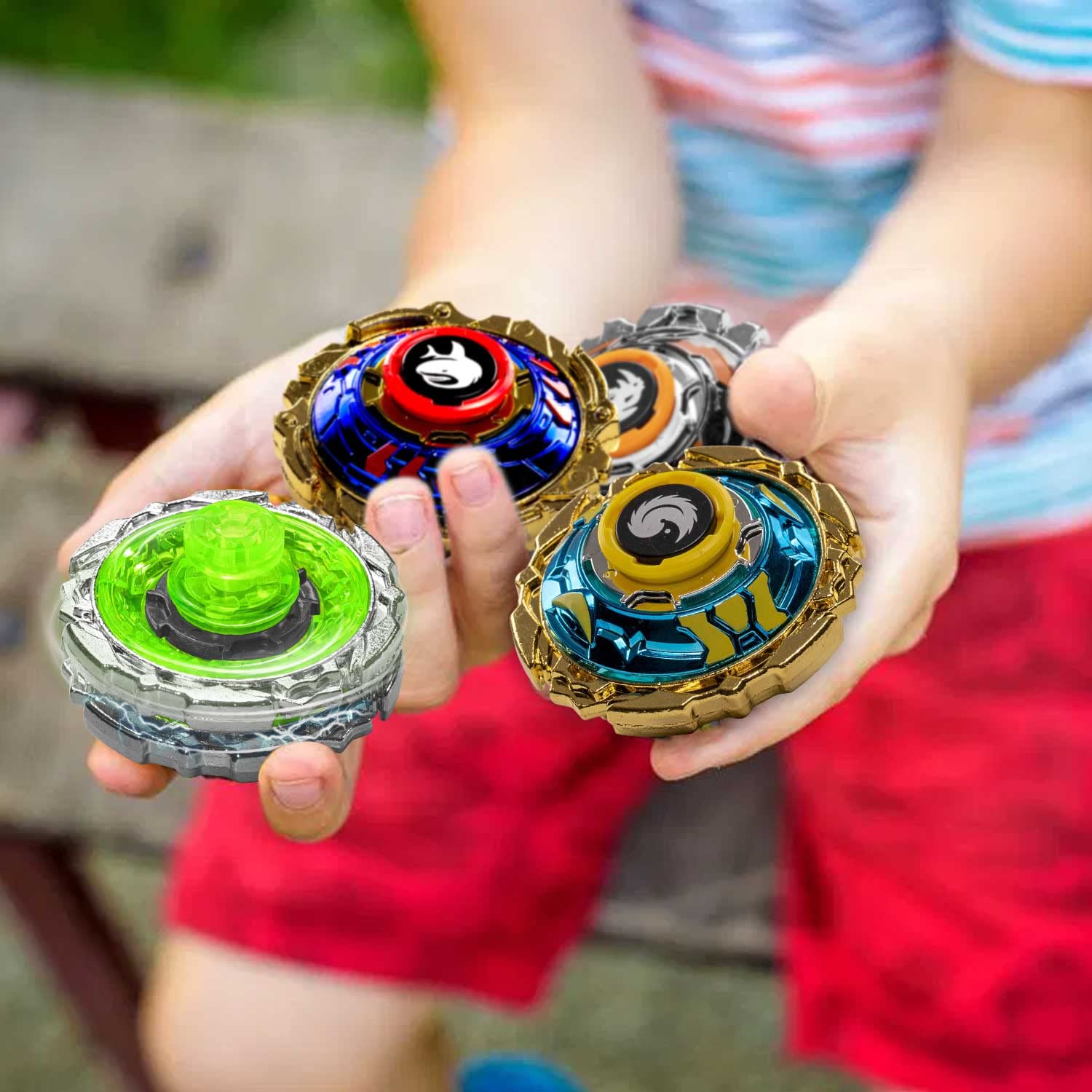 CRAZE BLADE Evolution Double Shot Premium, Trottola bambini, Trottola con lanciatore speciale, Spinner da combattimento con due Anelli di metallo