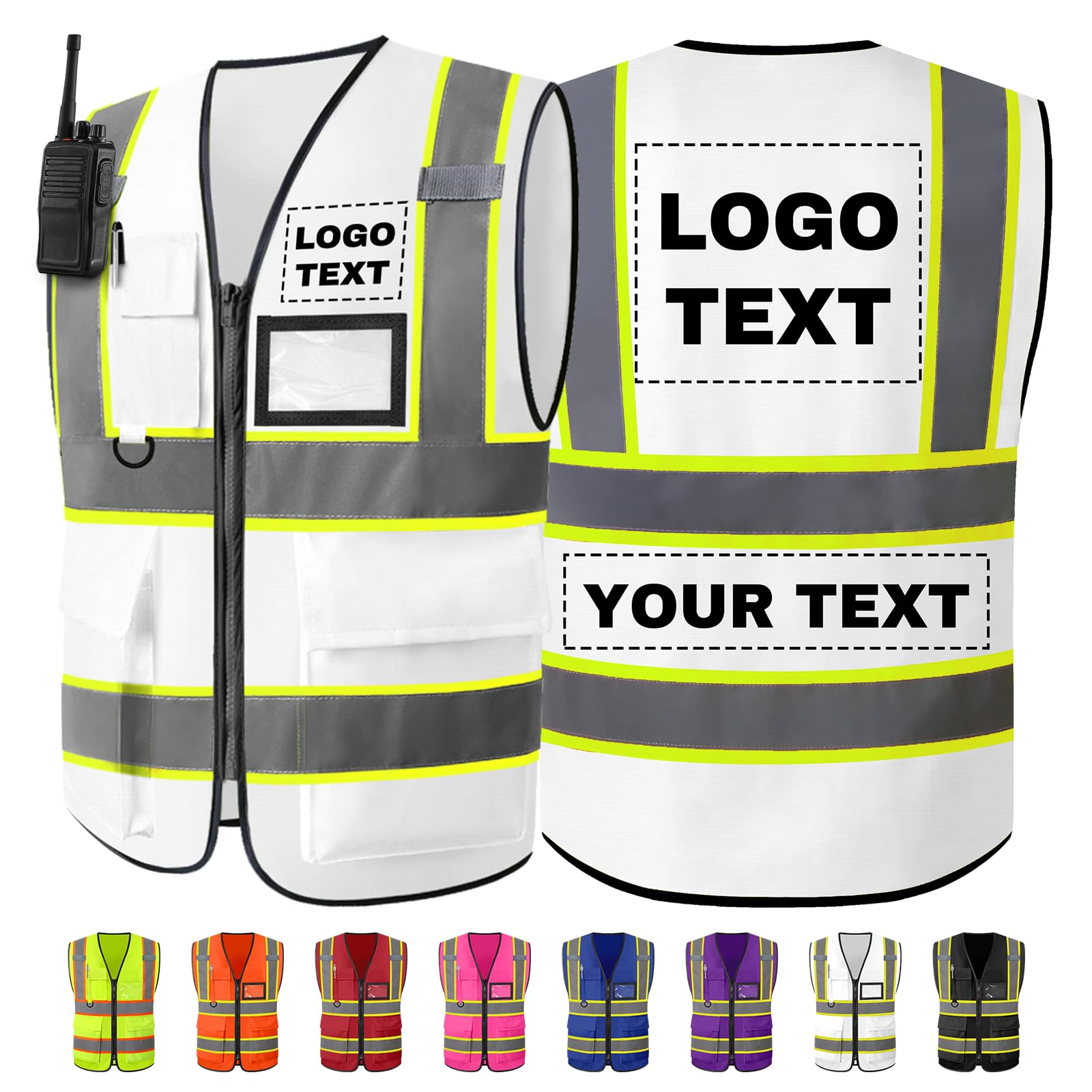 Custom Safety Vest with Logo/Text Bulk Personalized Reflective High Visibility Vest with 2 Tones Construction Vests