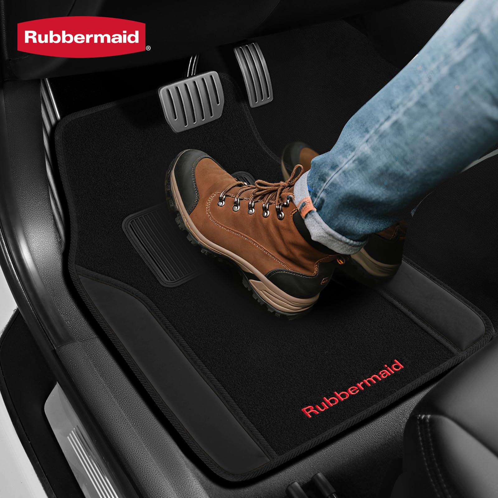 Rubbermaid Car Mats Carpeted Floor Car Mat with Faux Leather Built-in Heel Pad Two-Tone Car Rug Floor Mats — view 6