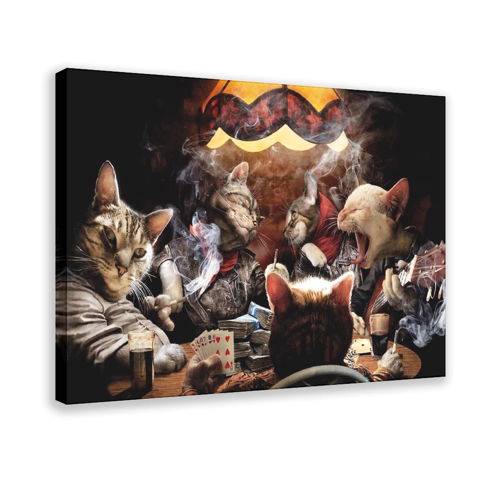 Qnvjqkdsi Frame Funny Cats Playing Poker Singing Smoking Canvas Poster Bedroom Decor Landscape Office Room Decor Gift 20" L X 30" W