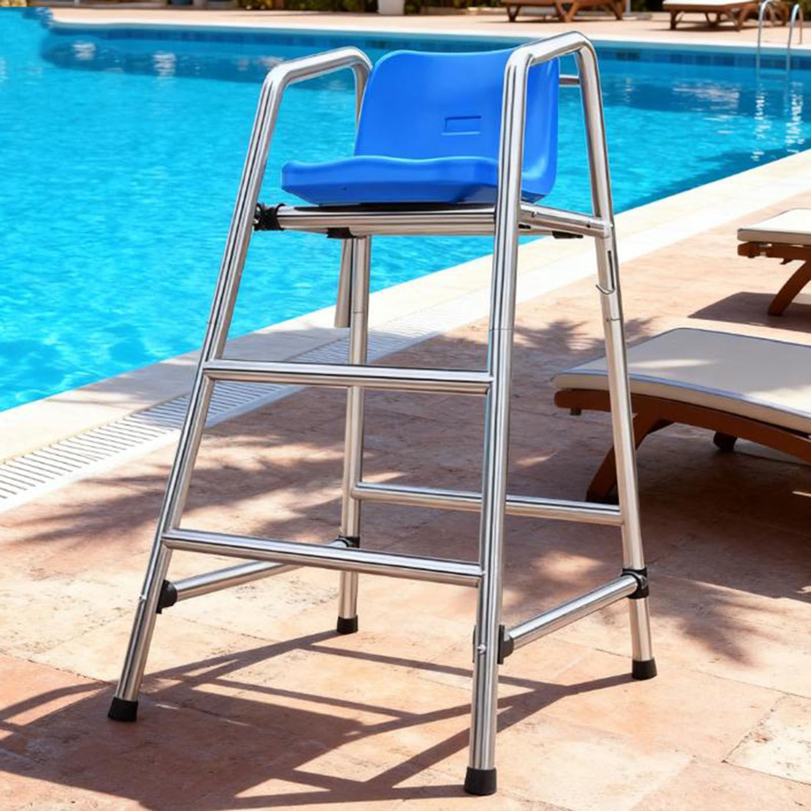 Genérico Escaleras para Piscinas Silla de Salvavidas Acero Inoxidable Observación de socorristas Playa Piscinas Cancha de Tenis Árbitro Socorristas Altos, Silla Extra Alta Desmontable para socorrista