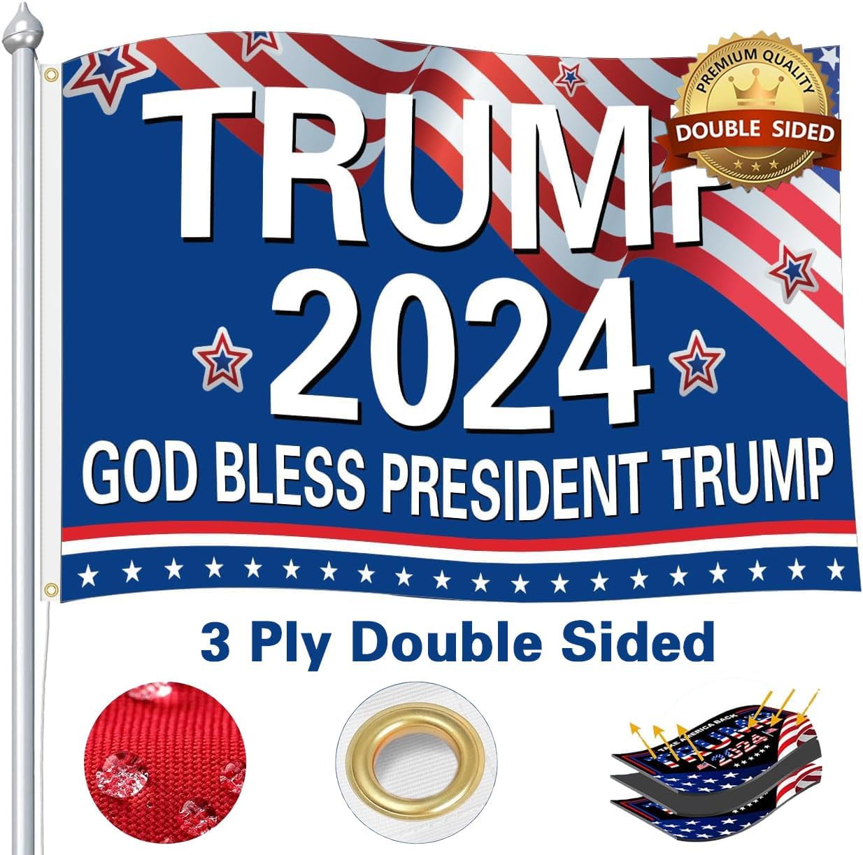 3x5 Ft Double Sided Trump Flag - 3-Ply Heavy Duty Polyester, 45th 47th Design, UV Resistant With Brass Grommets For Outdoor