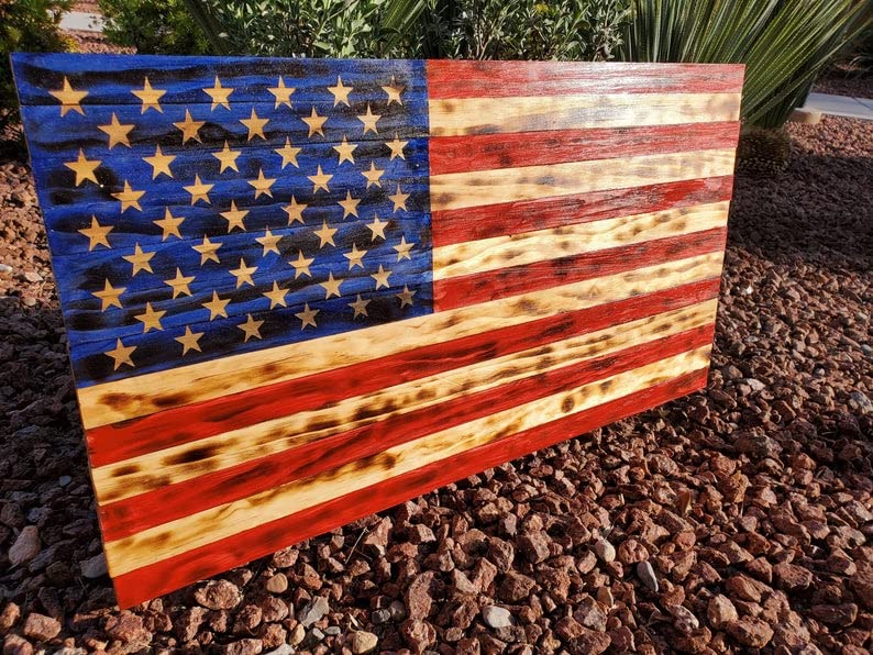 Rustic Wood American Flag Wall Art 34”x19”x1.25” 3 Different Styles