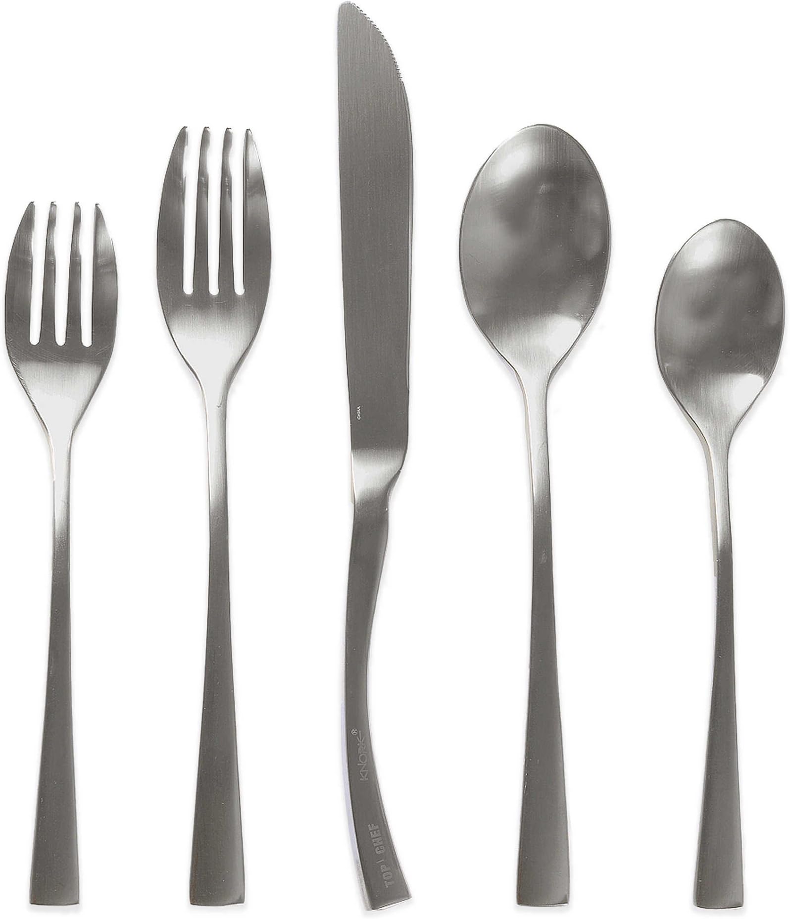 Curve Collection Flatware Set, 20 Piece (Service for 4), Matte Silver