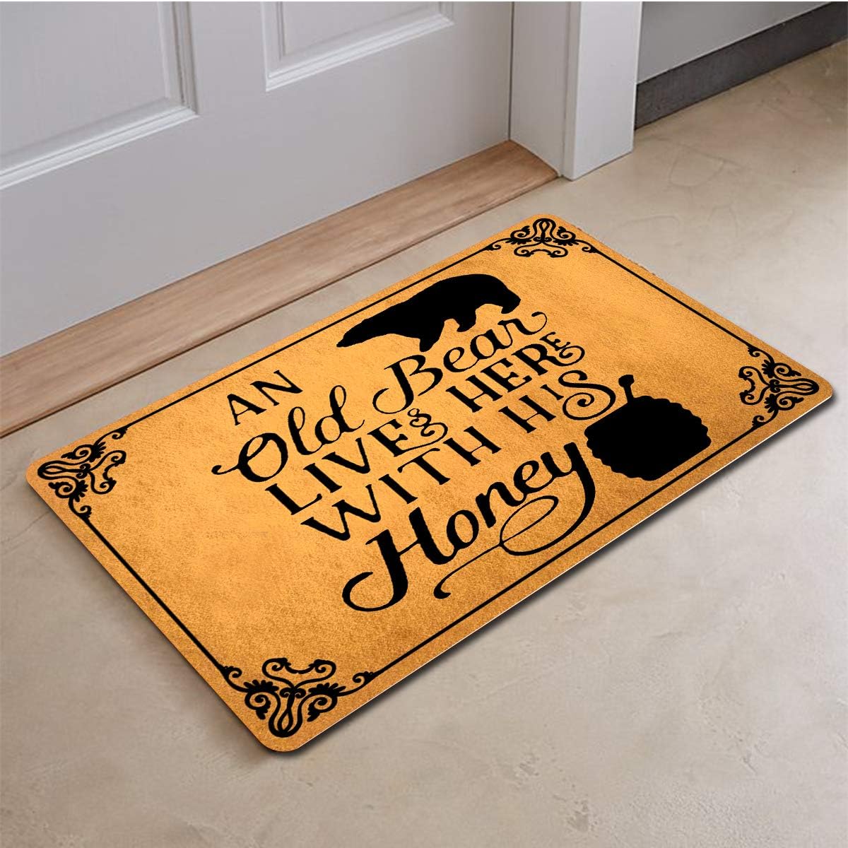 Funny Welcome Mats Anti-Slip Door Mats for Entrance Way Indoor Mat/Rubber Mat/Personality Rugs Kitchen Rugs and Mats 18"(W) x 30"(L) (an Old Bear Lives Here with His Honey)