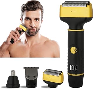 Electric Razor for Men Women,3 in 1 Travel Cordless Rechargeable Painless Foil Shaver with Led Display,Waterproof Wet & Dry Body Razors for Face Nose Ear Hair (Black)
