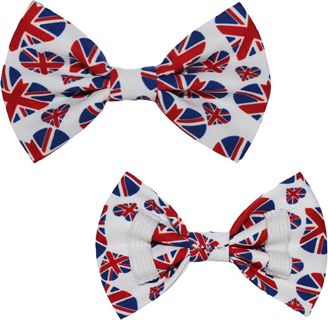 dod.i_boutique New Dogs Bow Tie Bowtie Jubilee Union Jack King Coronation Cotton Elastic Band attach/slide on COLLAR ACCESSORY Handmade UK (Medium)