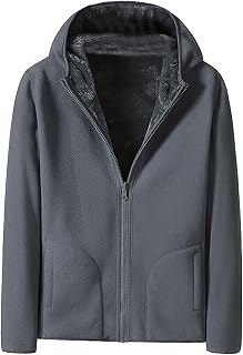 Duohropke Men's Fleece Jacket Outdoor Leisure Jacket Outdoor Sweatshirt Loose Pullover with Pockets Plus Thick Winter Coat Hooded Jacket Loose Sweat Jacket Large Sizes Hooded Jacket Winter Coat