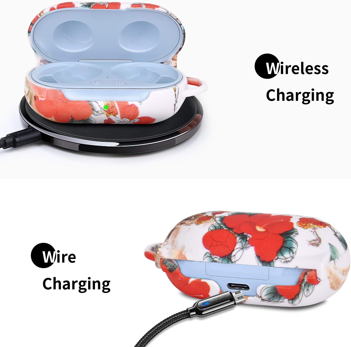 CAGOS Compatible with Galaxy Buds+ Plus Case (2020) Cute Protective Hard Skin Case Cover for Samsung Galaxy Buds Plus Wireless Earbuds Case with Carabiner for Girl Women (NOT for Buds 2019) - Begonia