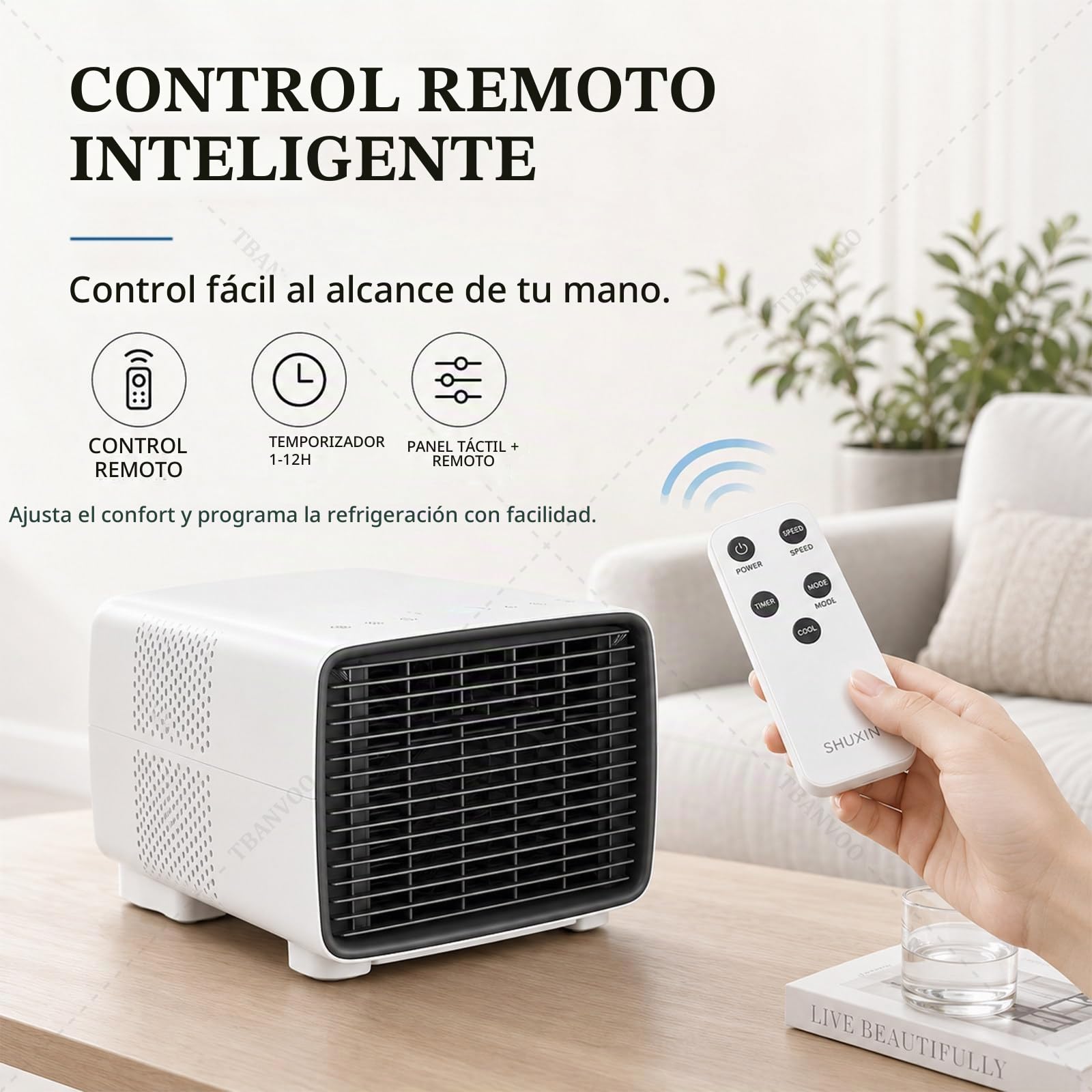3000BTU Aire Acondicionado Portátil, 280W Bajo Consumo, Enfría, Ventila y Deshumidifica, Pantalla Táctil Inalámbrica, Ultra-Silencioso para Caravana, Camping y Estudio de Cocina