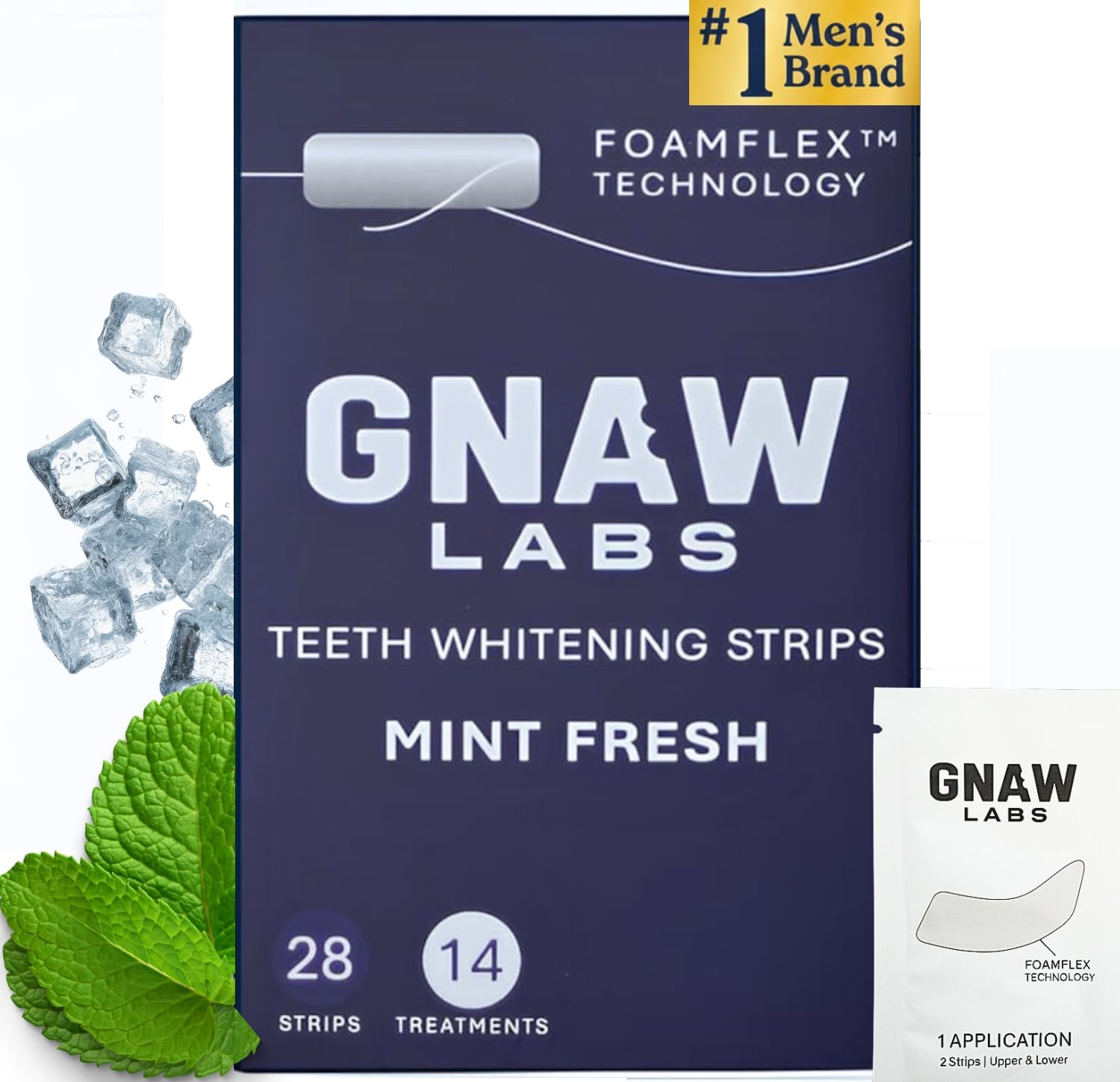 GNAW LABS Teeth Whitening Strips for Men – Mint Fresh | 14 Treatments | Enamel Safe Hydrogen Peroxide Formula with Mint | FoamFlex™ Technology | No