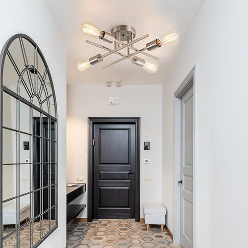 Miniatura 52 de Sputnik Candelabros, lámpara de techo moderna semiempotrada con base E26, lámparas industriales de mediados de siglo para cocina, granja, Negro