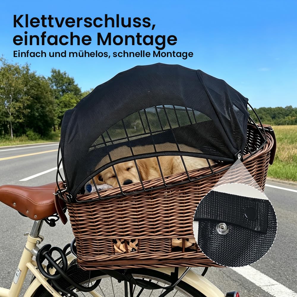 Fahrradkorb Abdeckung Hund, Sonnensegel für Hundefahrradkorb, Fahrradkorb Hund Zubehör mit Atmungsaktiv, Sonnenschützend, Bequem, Leicht & Platzsparend（38 * 60CM）