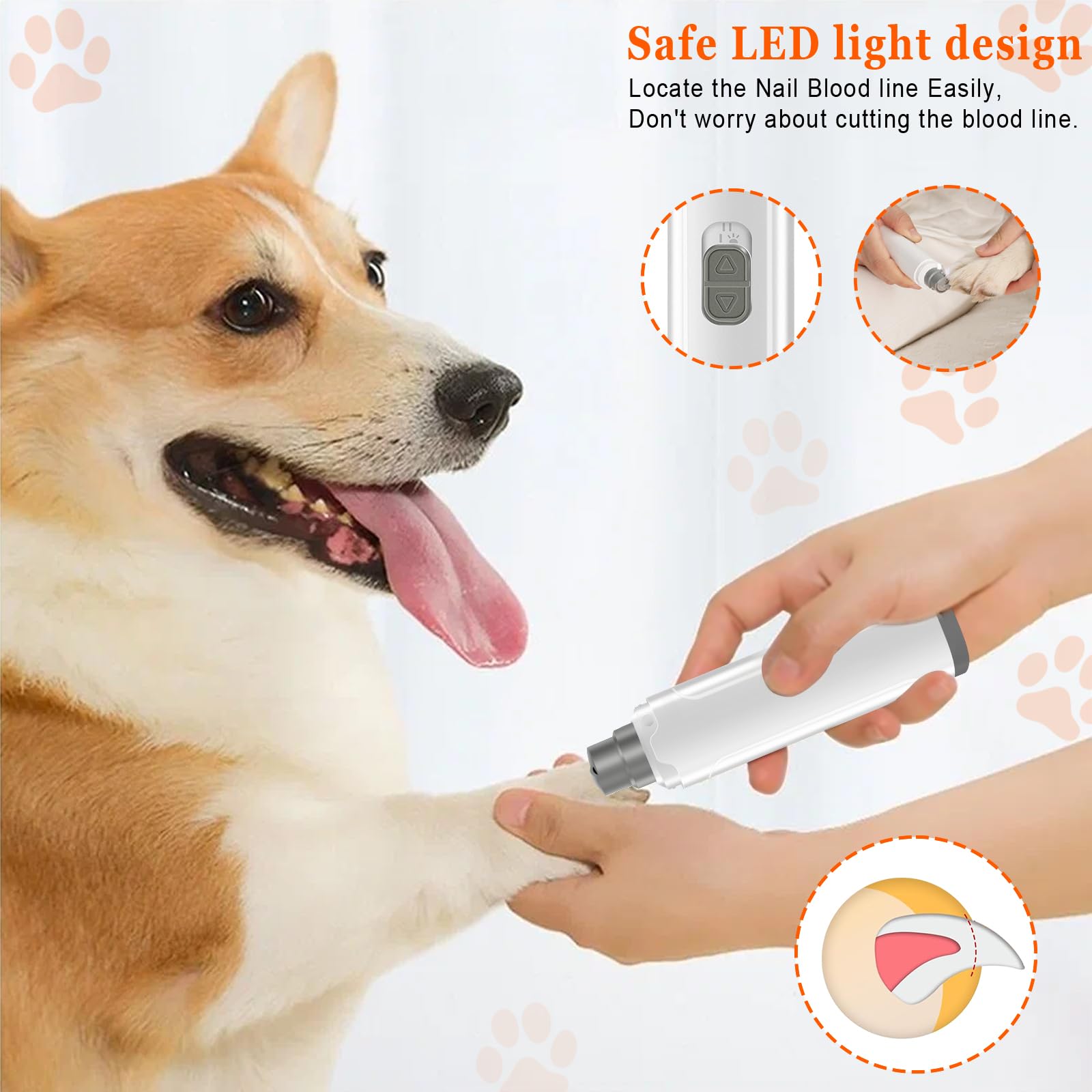 Dog Nail Grinders, Electric Rechargeable Pet Nail Trimmer Low Noise with LED Light 2-Speed Mode for Large Medium Small Dogs & Cats - image 2